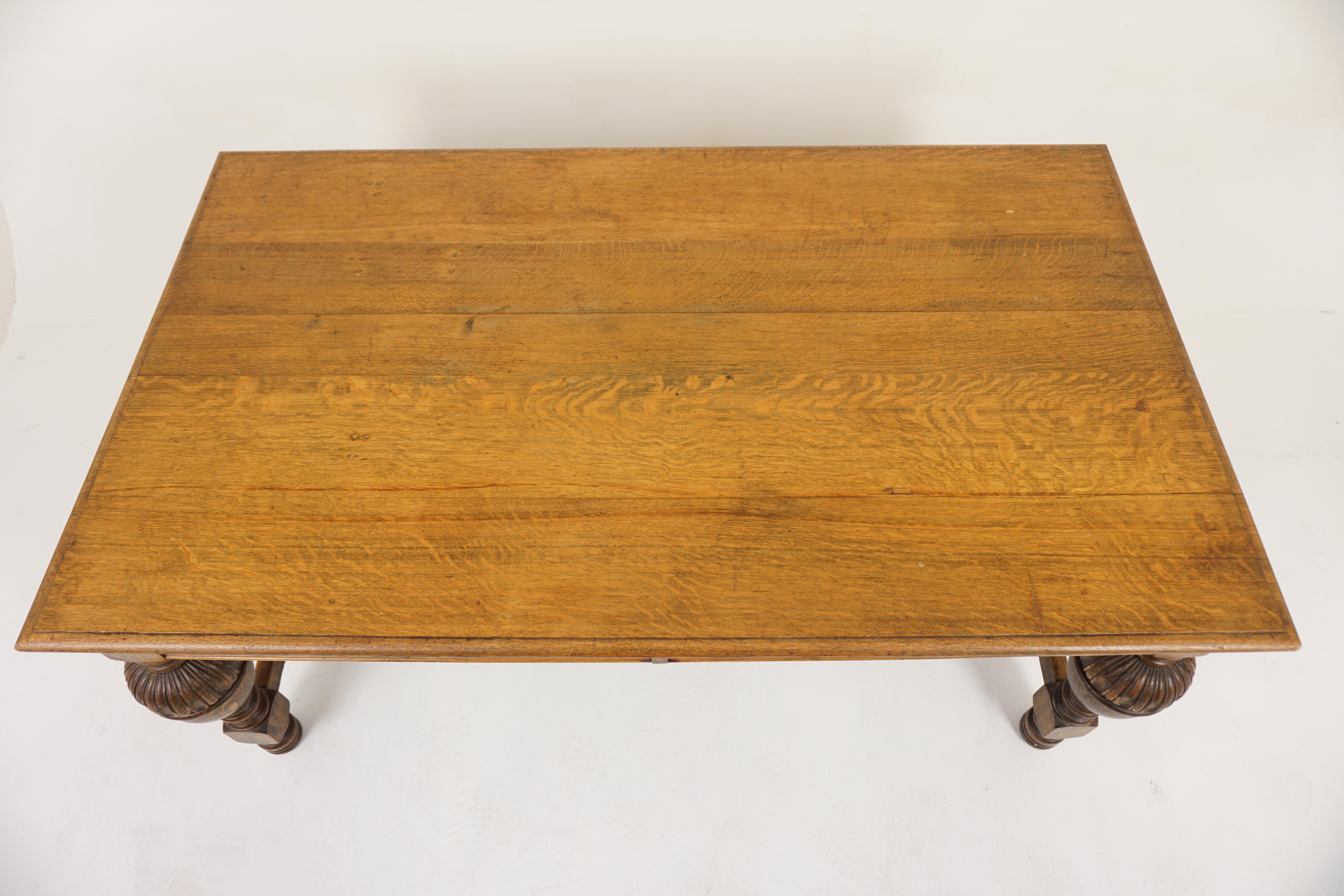 Late 19th Century Antique Victorian Carved Oak Desk, Writing Table, Library, Scotland 1890, H984