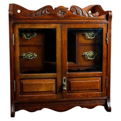 Antique Victorian Carved Oak Double Door Tobacco Cabinet Humidor, circa 1890