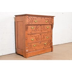 Antique Victorian Carved Oak Dresser or Chest of Drawers, Circa 1890s