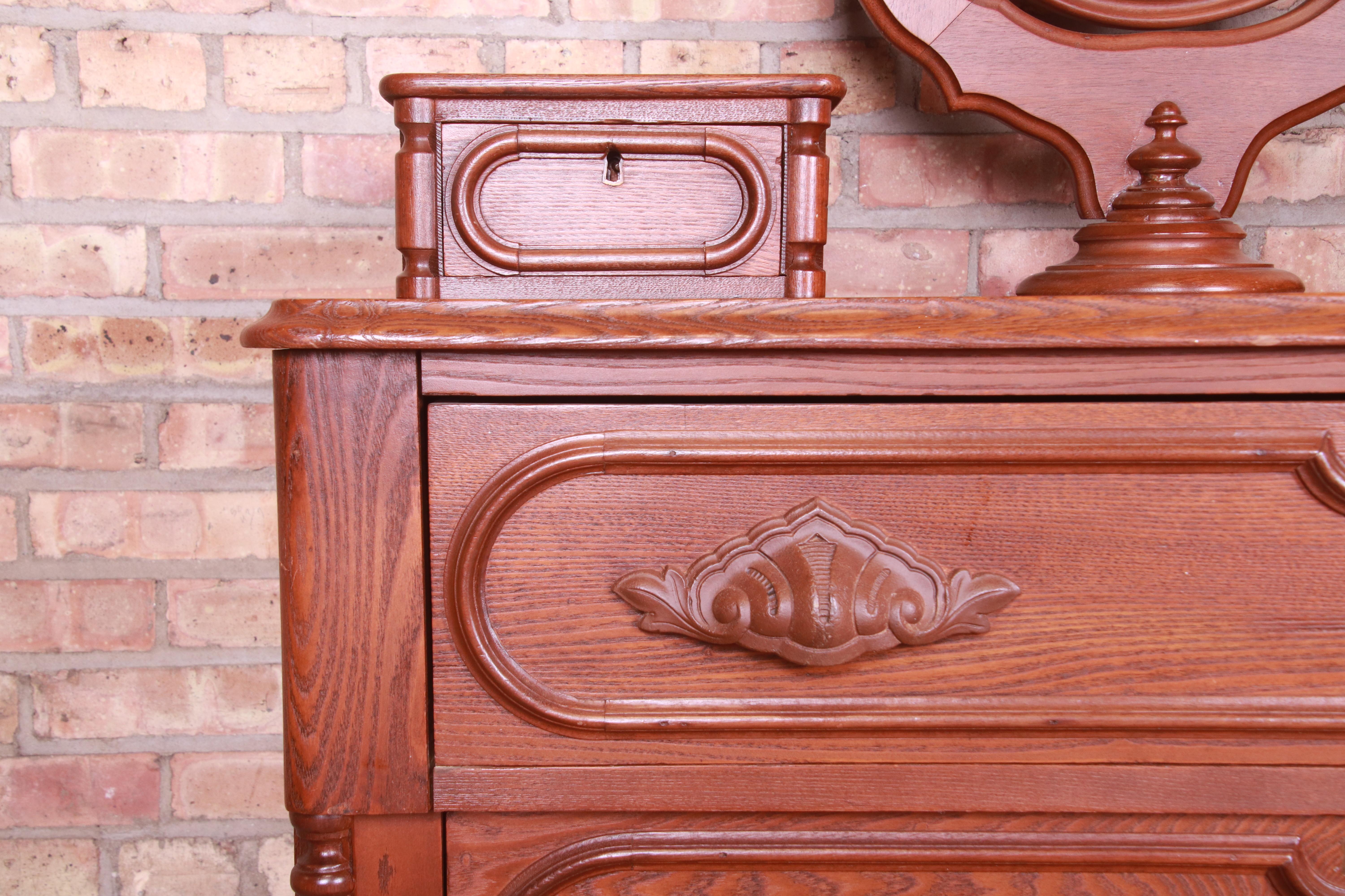 Antique Victorian Carved Oak Dresser with Mirror, Circa 1880s 6