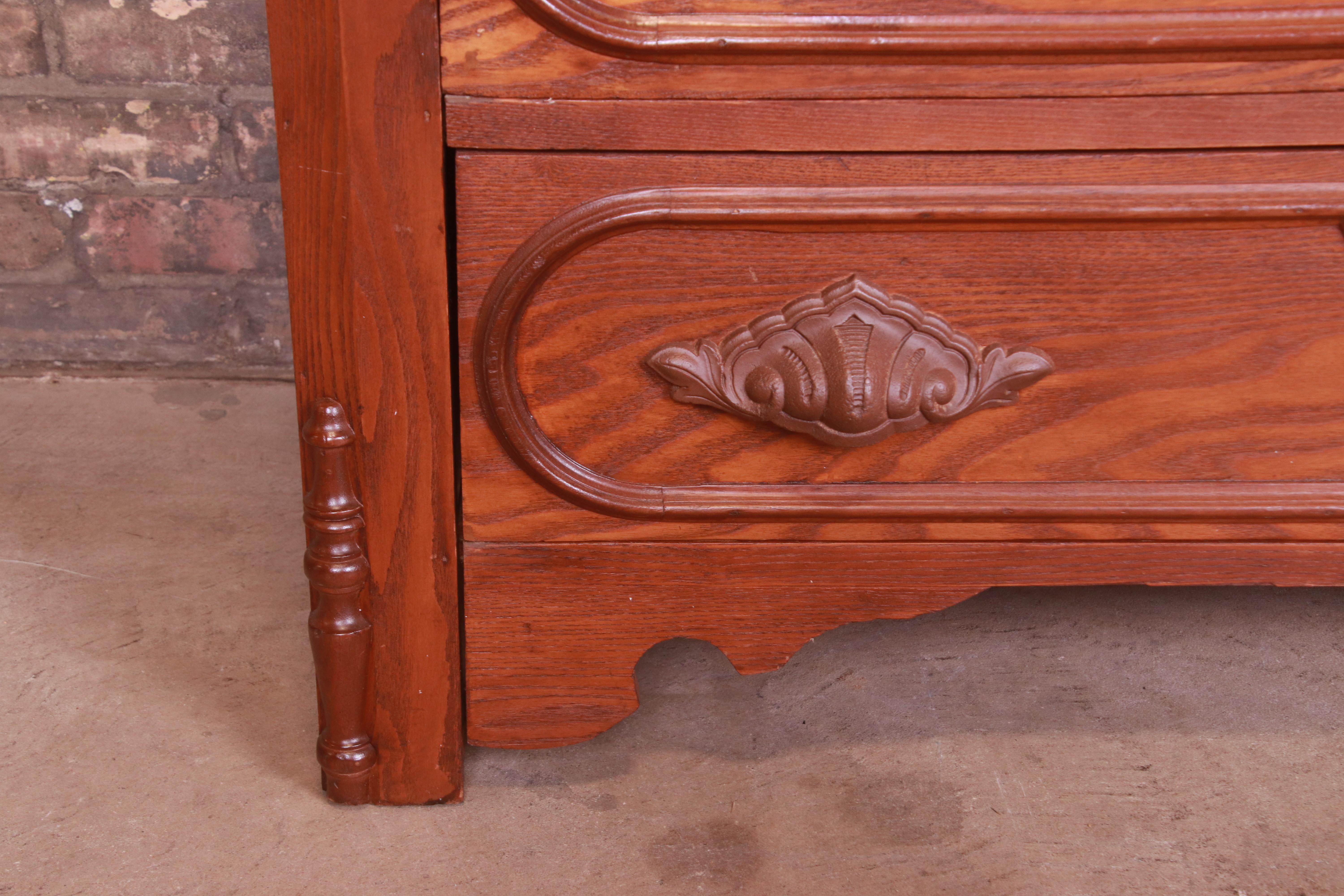 Antique Victorian Carved Oak Dresser with Mirror, Circa 1880s 7