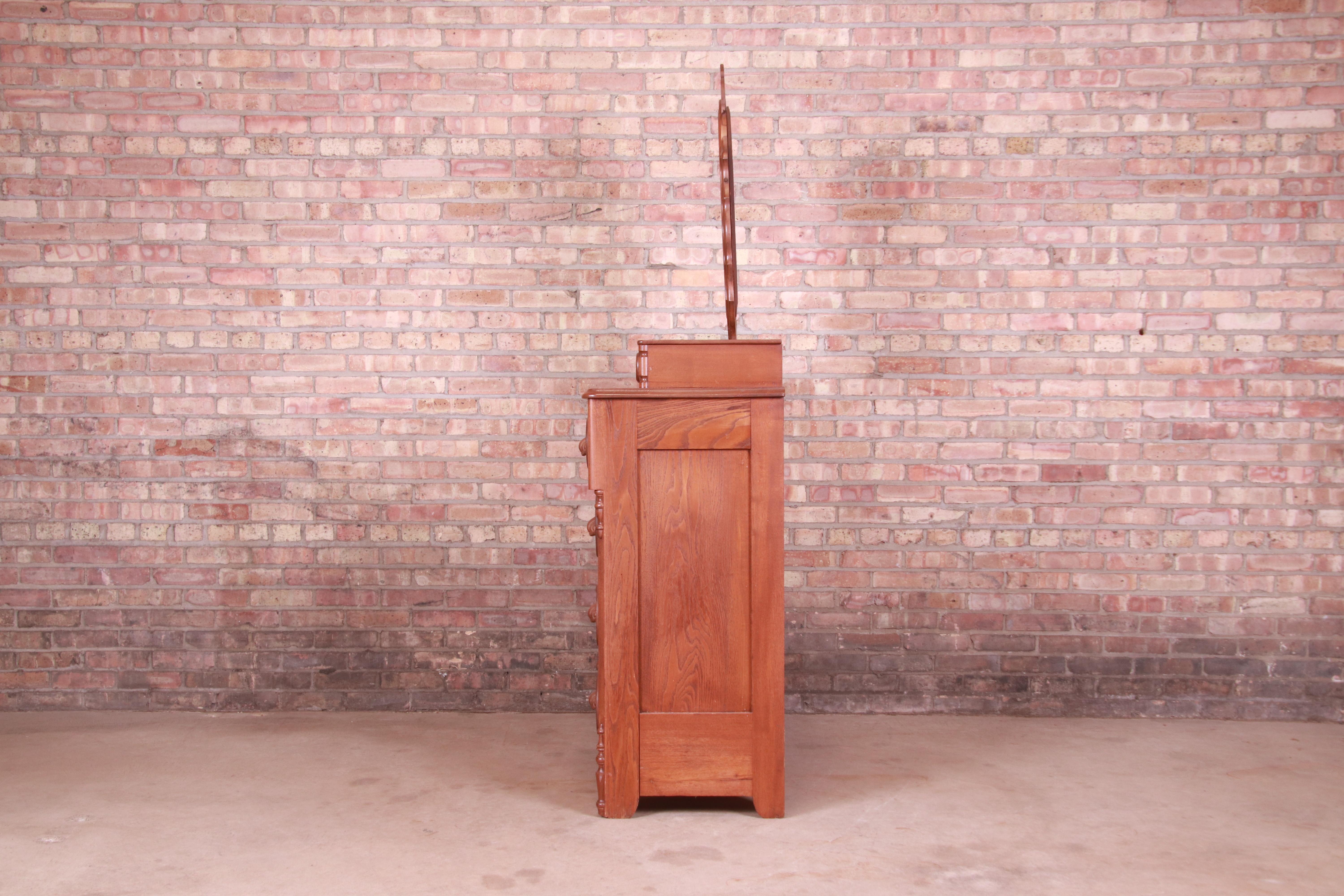 Antique Victorian Carved Oak Dresser with Mirror, Circa 1880s 9