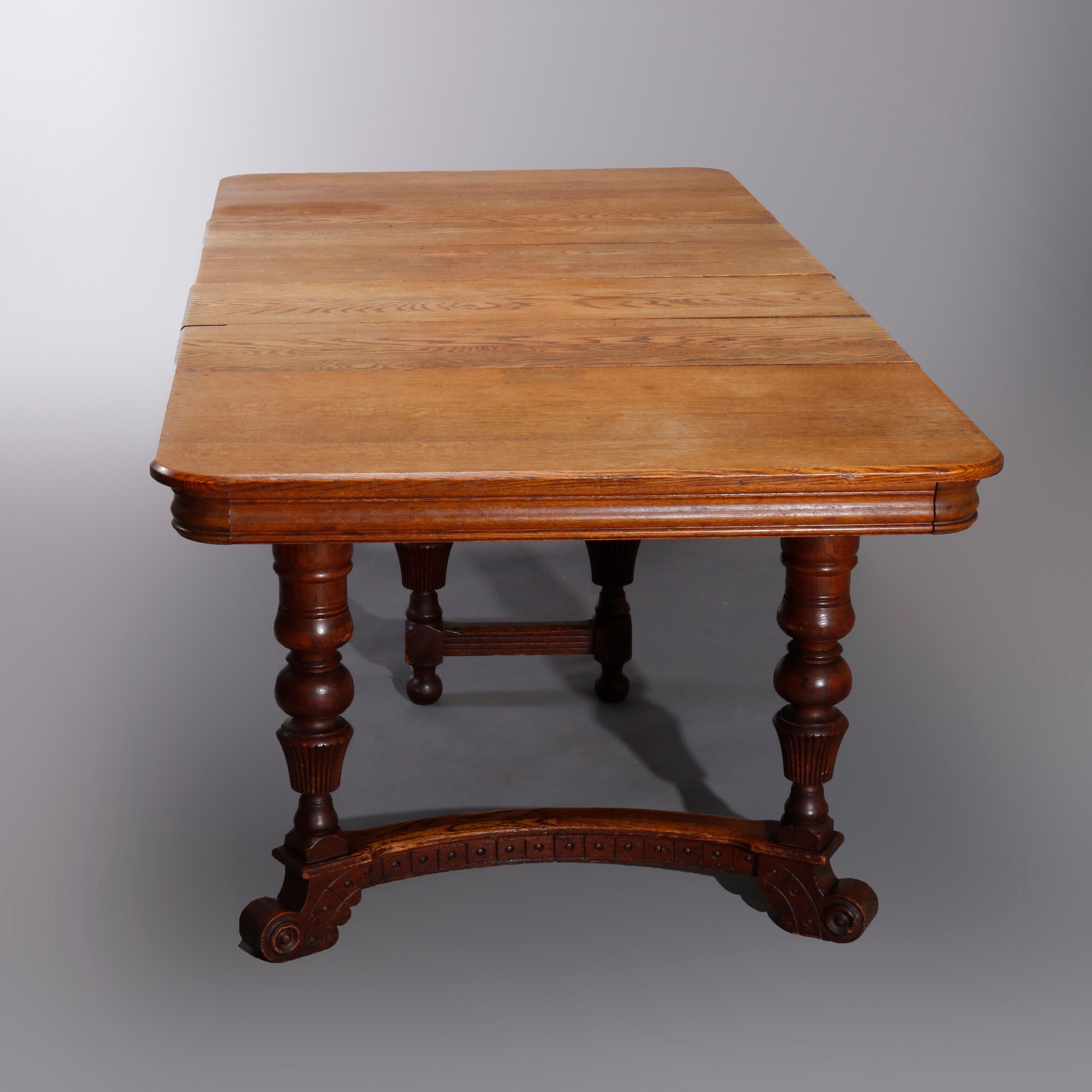 Antique Victorian Carved Oak Extension Dining Table, Four Leaves, circa 1900 4