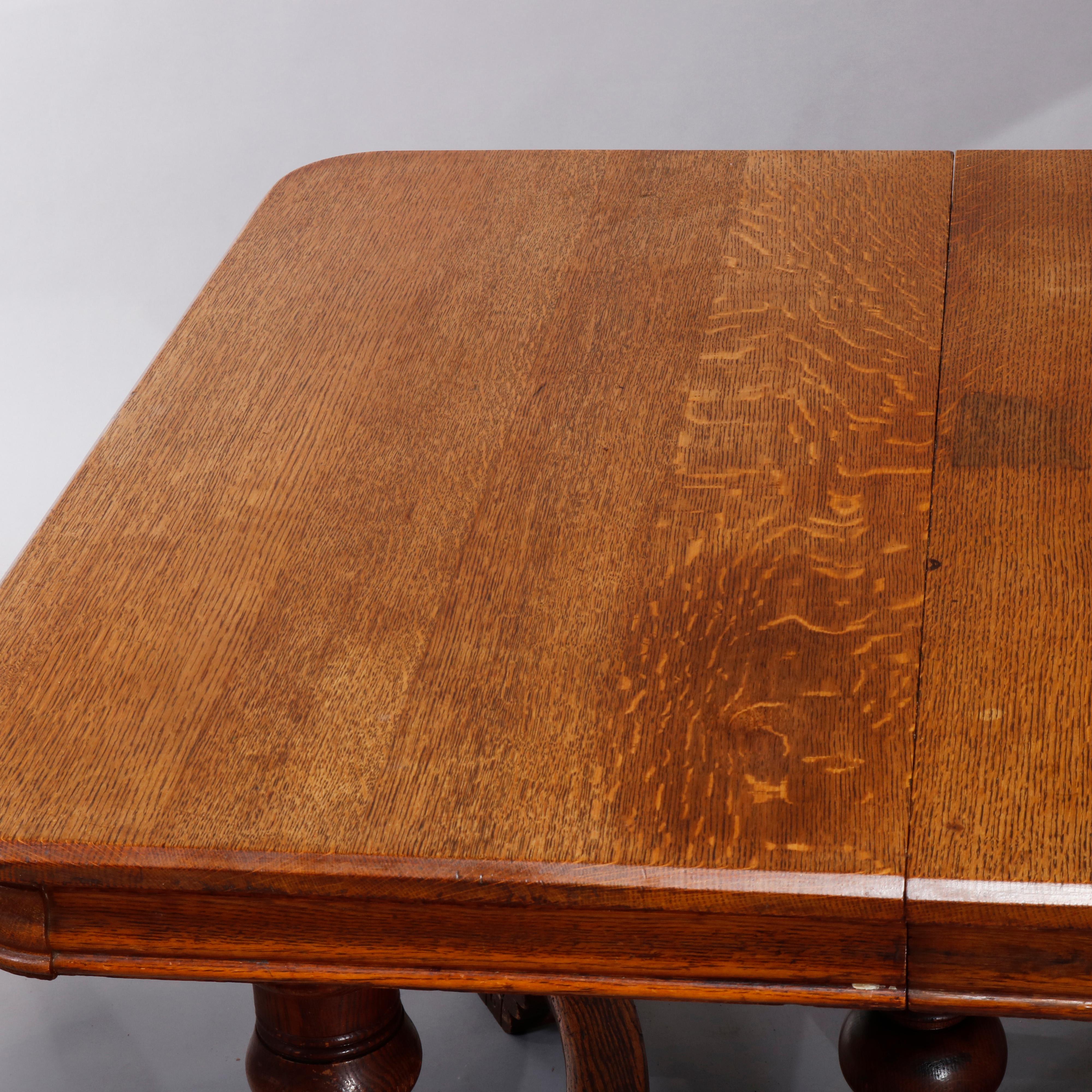 Antique Victorian Carved Oak Extension Dining Table, Four Leaves, circa 1900 6