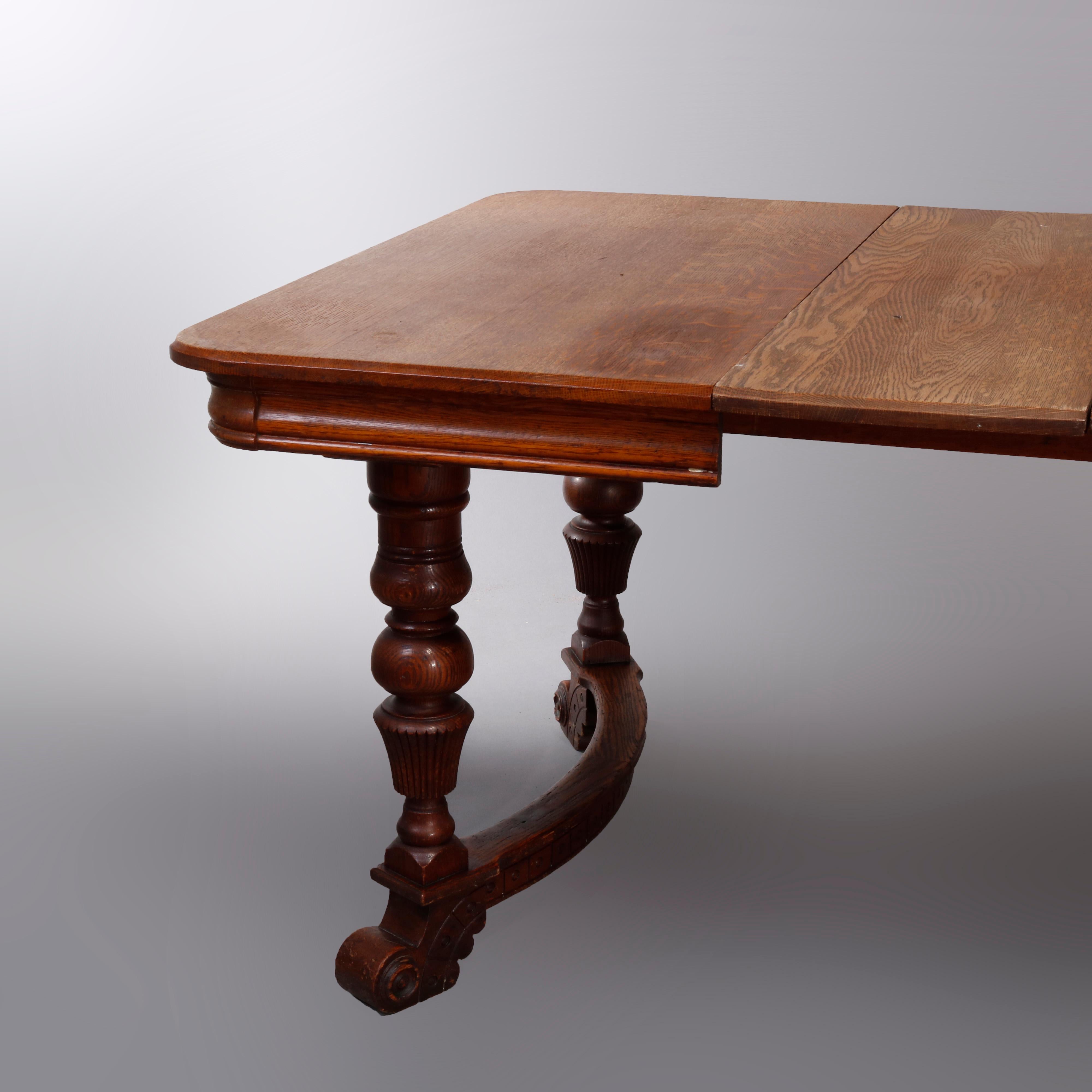Antique Victorian Carved Oak Extension Dining Table, Four Leaves, circa 1900 8