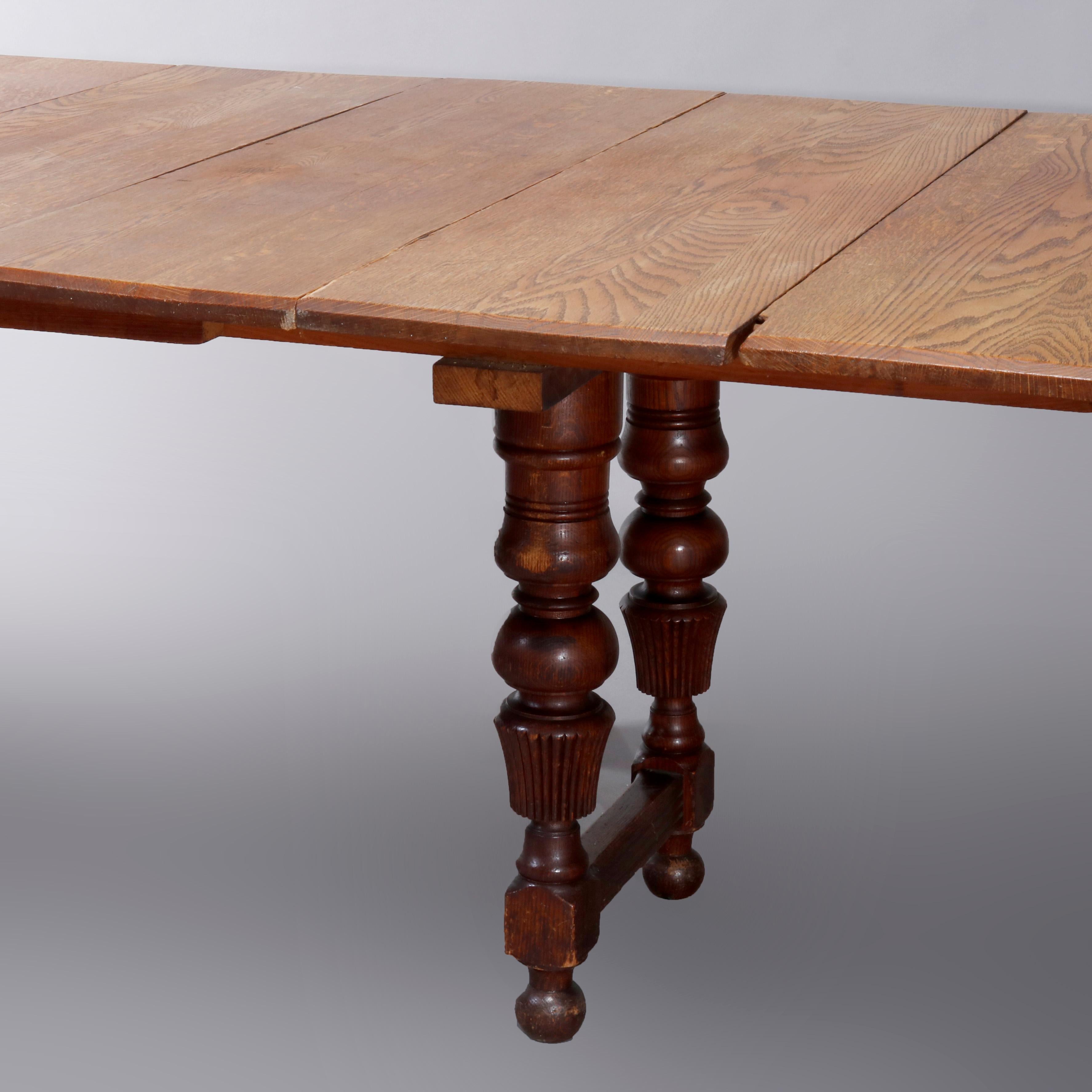 Antique Victorian Carved Oak Extension Dining Table, Four Leaves, circa 1900 9