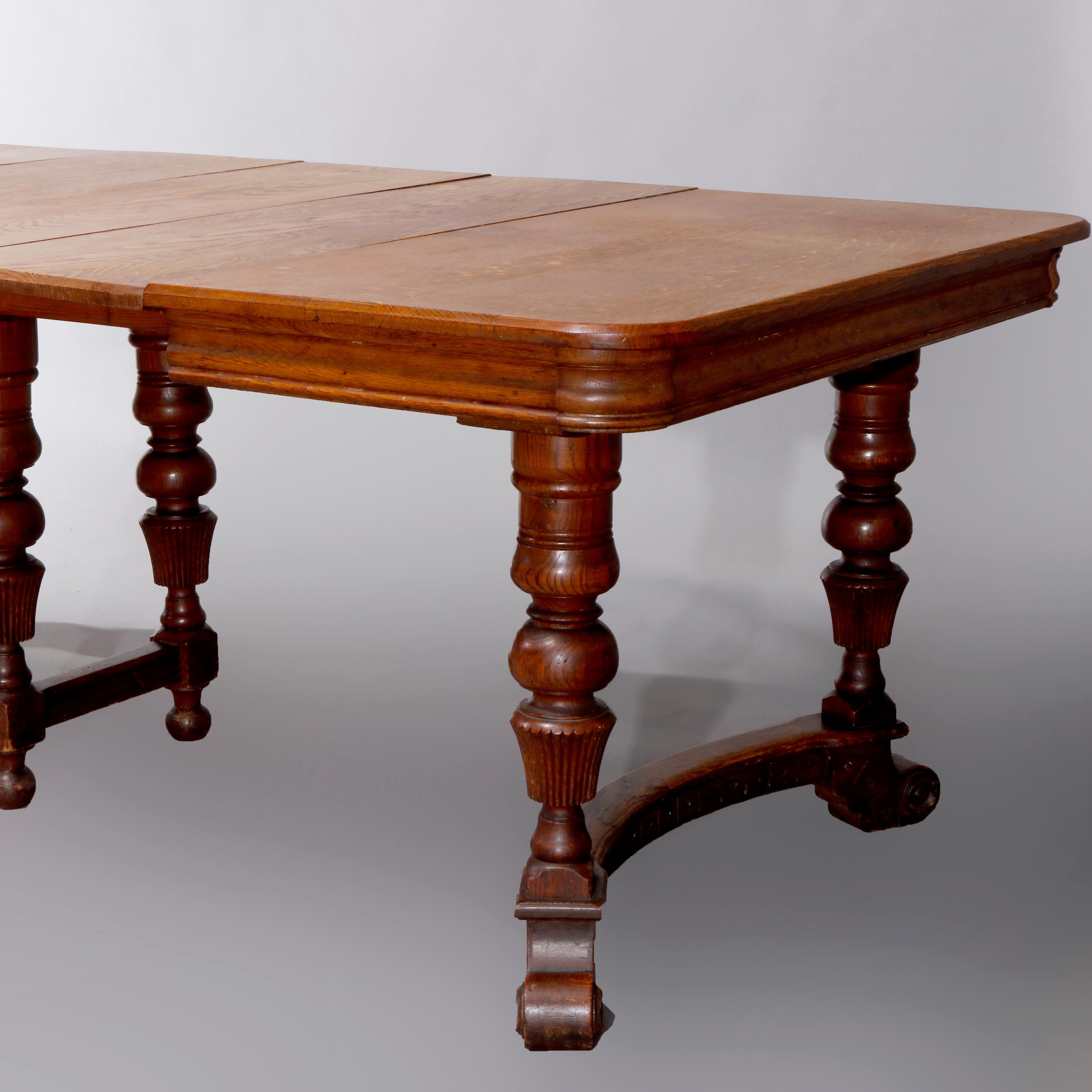 Antique Victorian Carved Oak Extension Dining Table, Four Leaves, circa 1900 10
