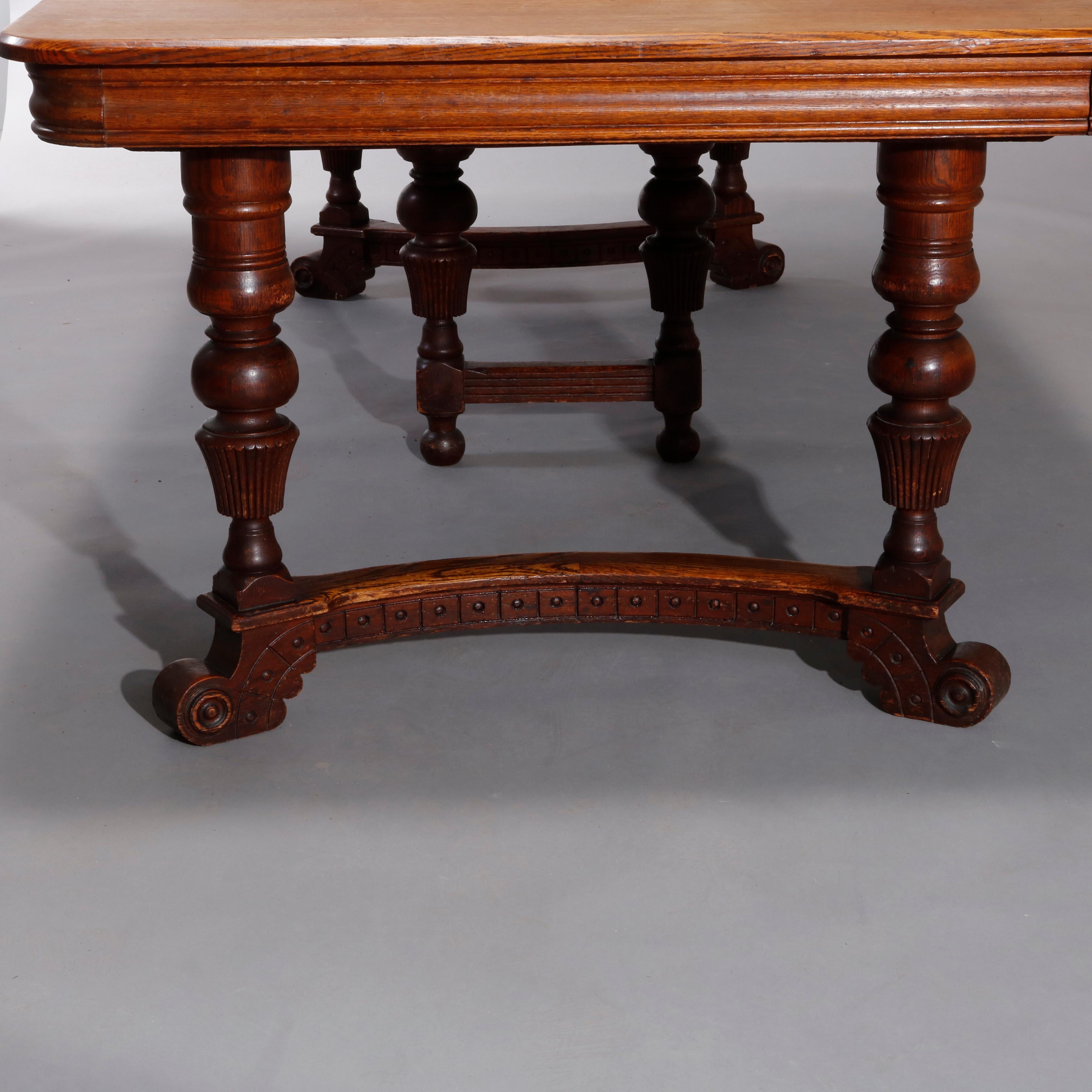 Antique Victorian Carved Oak Extension Dining Table, Four Leaves, circa 1900 11