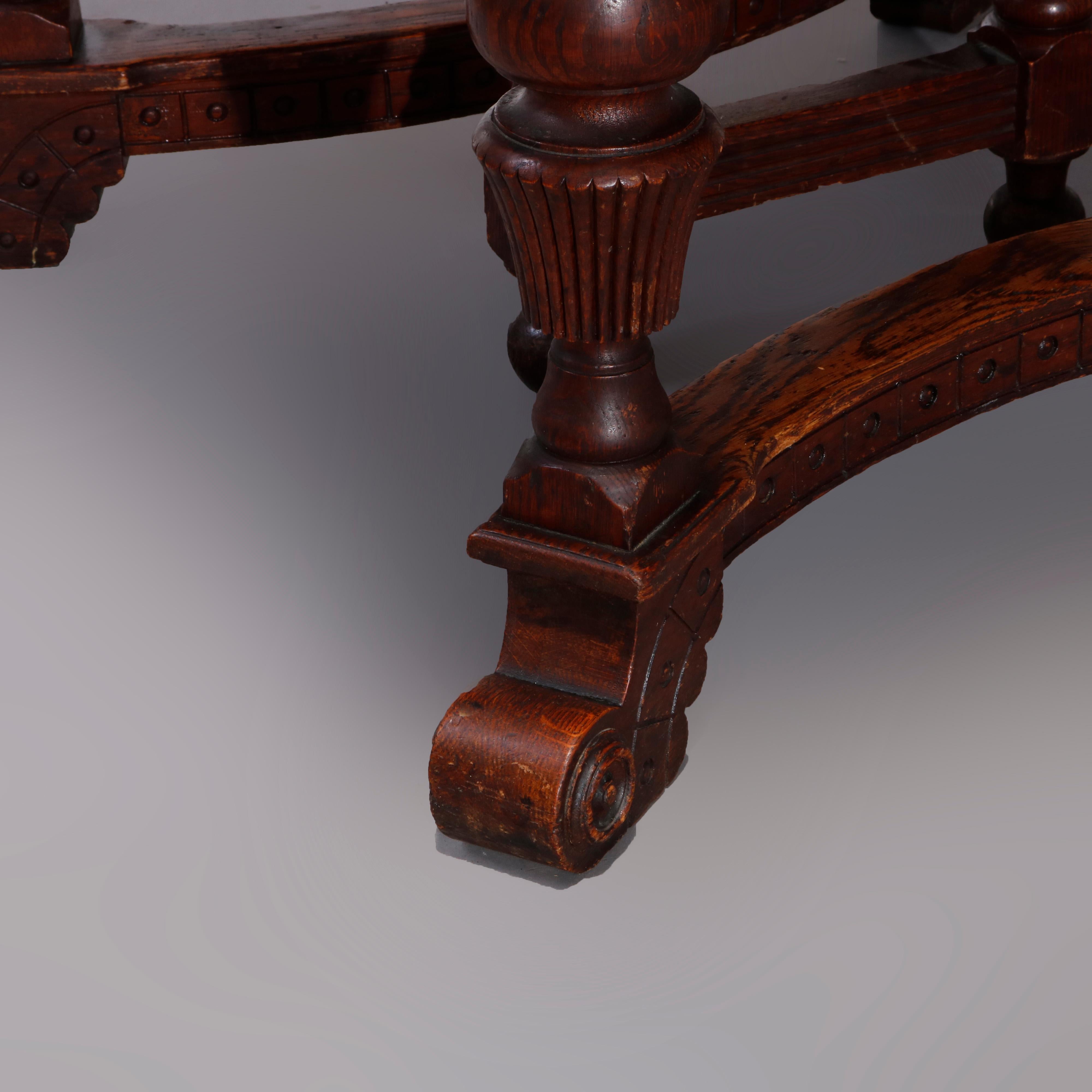 Antique Victorian Carved Oak Extension Dining Table, Four Leaves, circa 1900 12