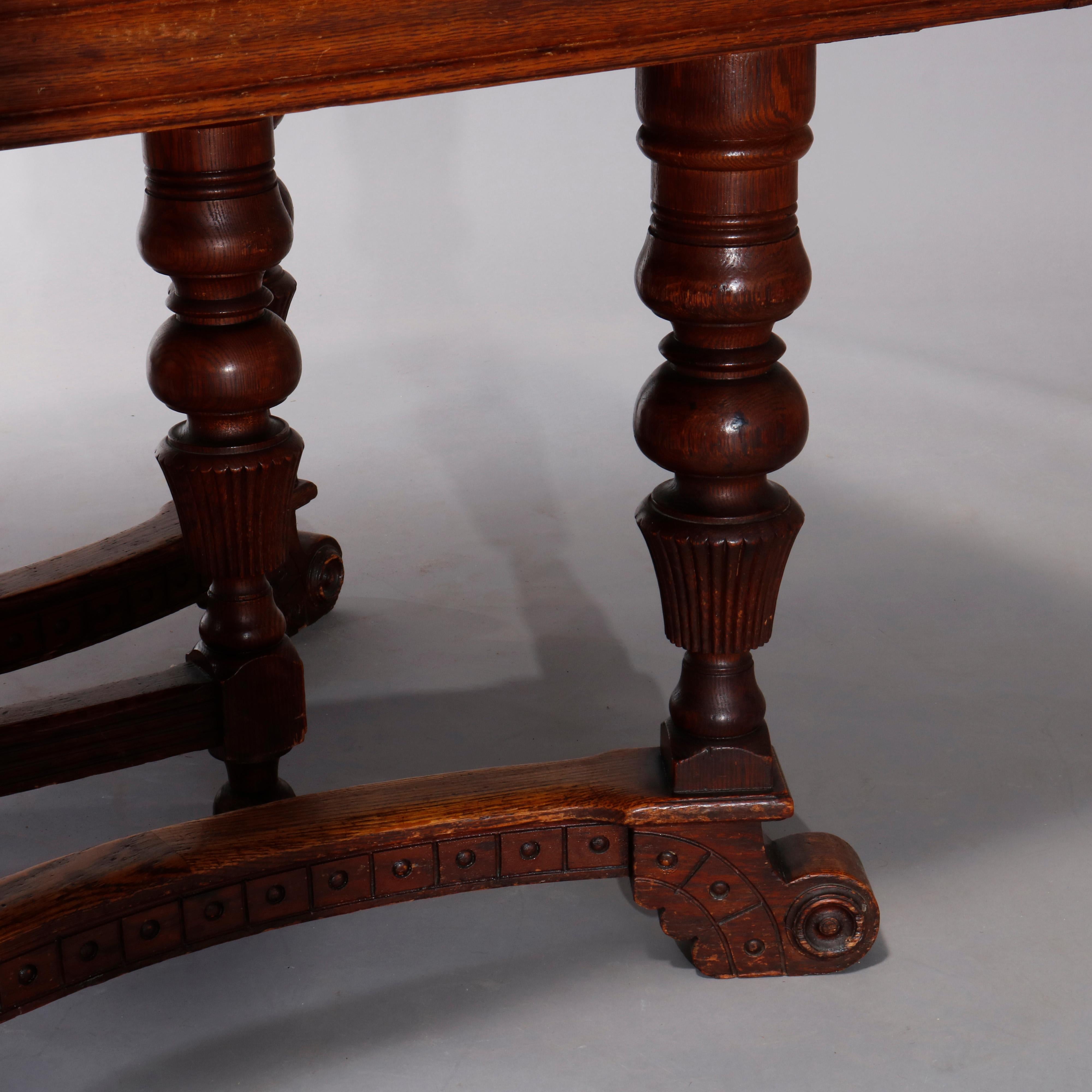 Antique Victorian Carved Oak Extension Dining Table, Four Leaves, circa 1900 13