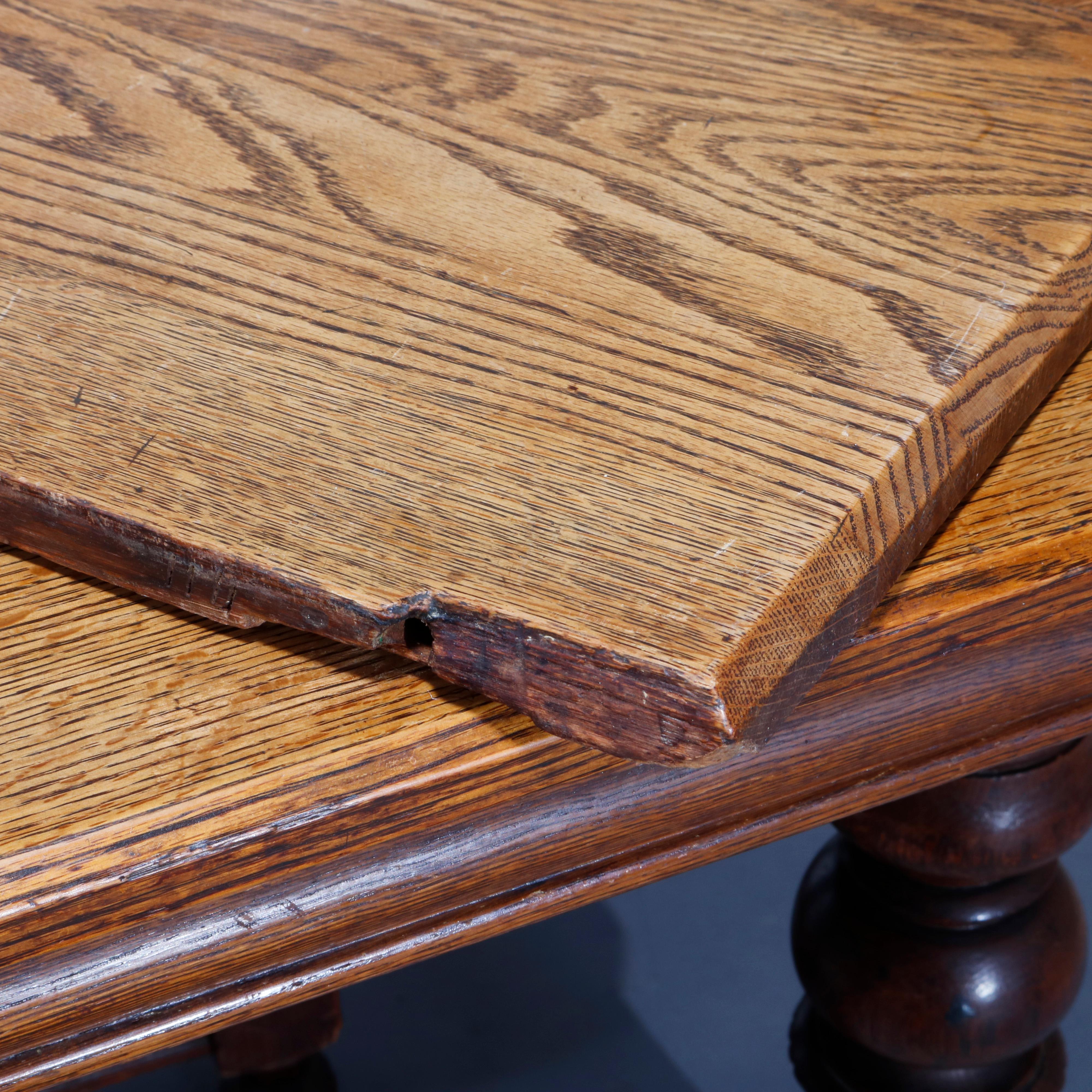 Antique Victorian Carved Oak Extension Dining Table, Four Leaves, circa 1900 14