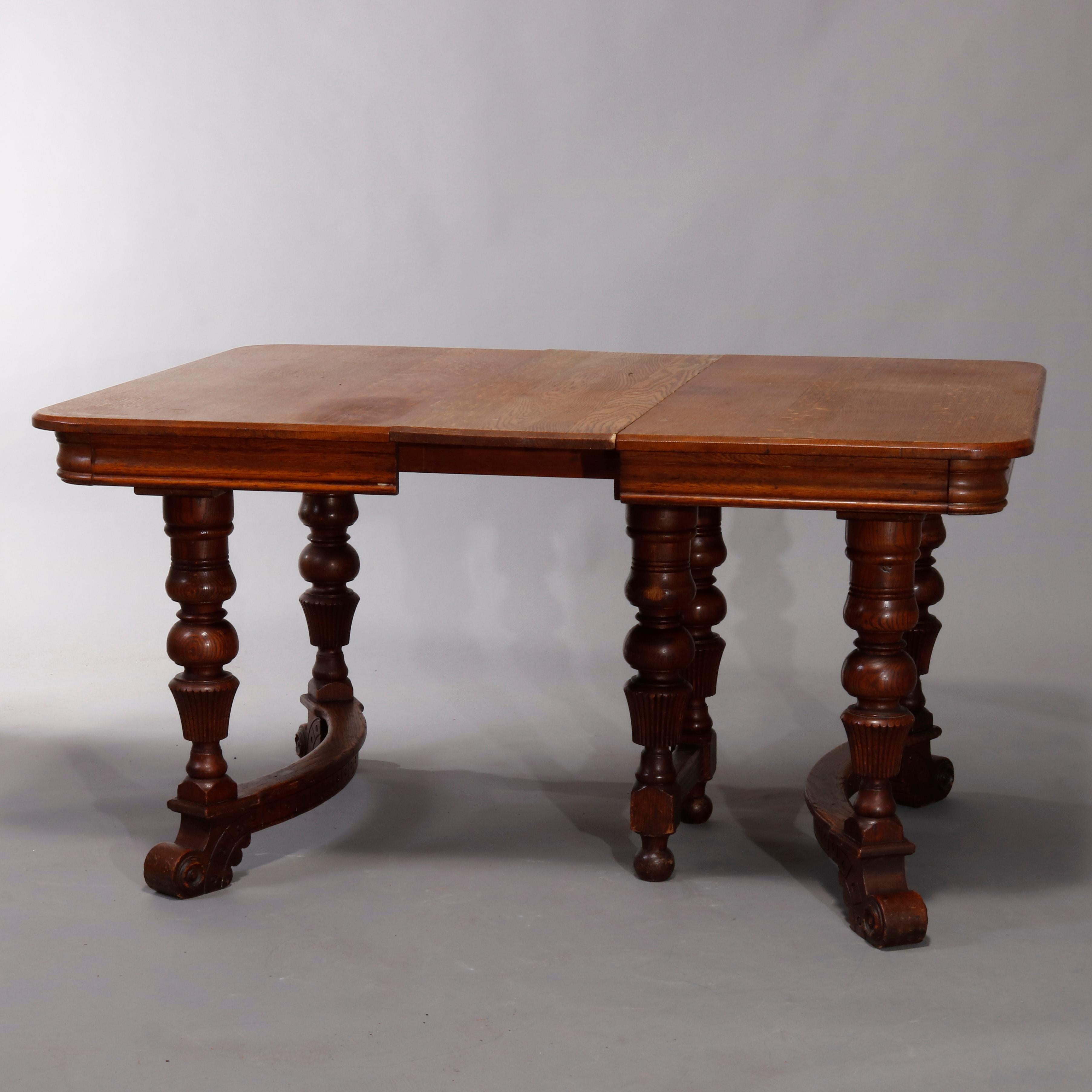 20th Century Antique Victorian Carved Oak Extension Dining Table, Four Leaves, circa 1900
