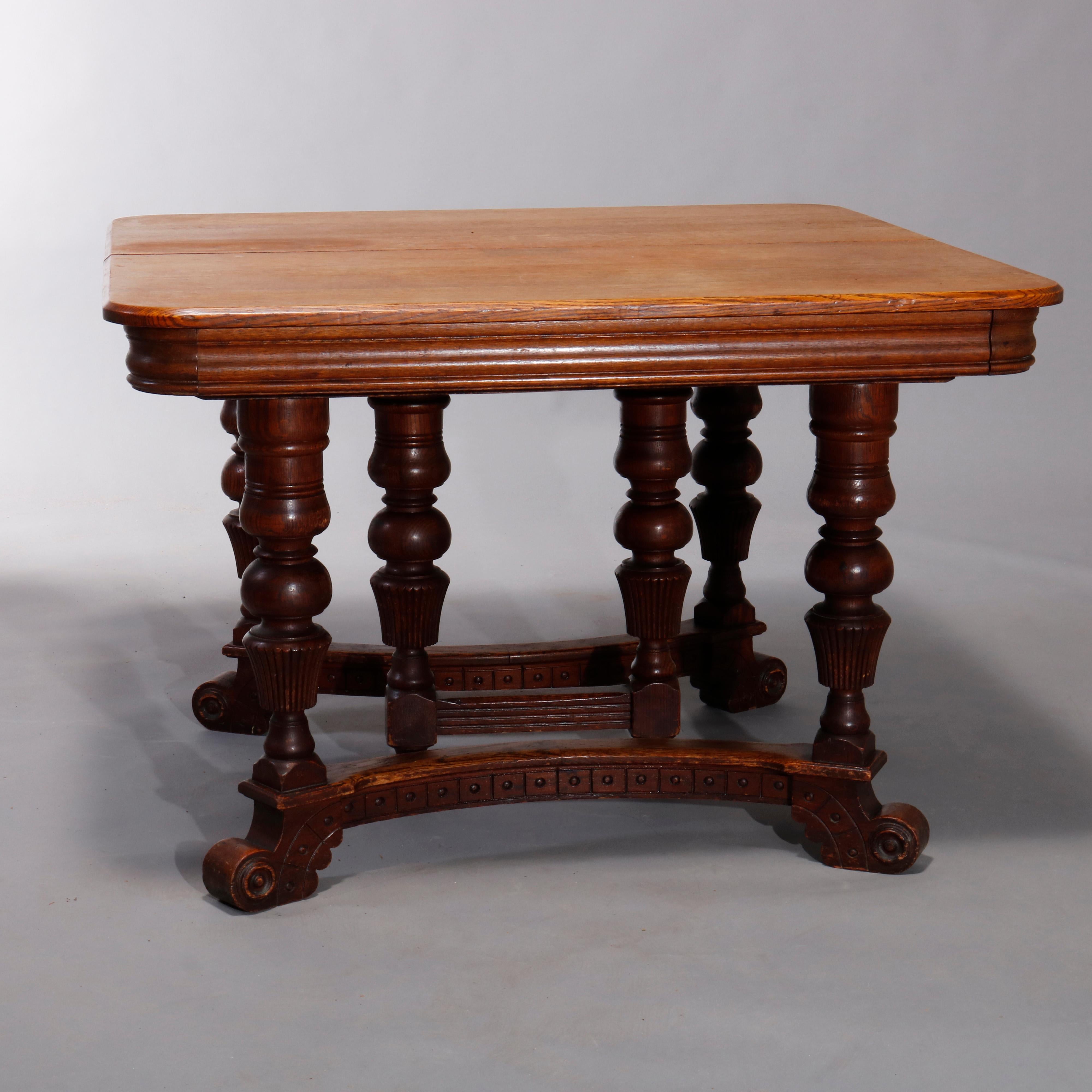 Antique Victorian Carved Oak Extension Dining Table, Four Leaves, circa 1900 1