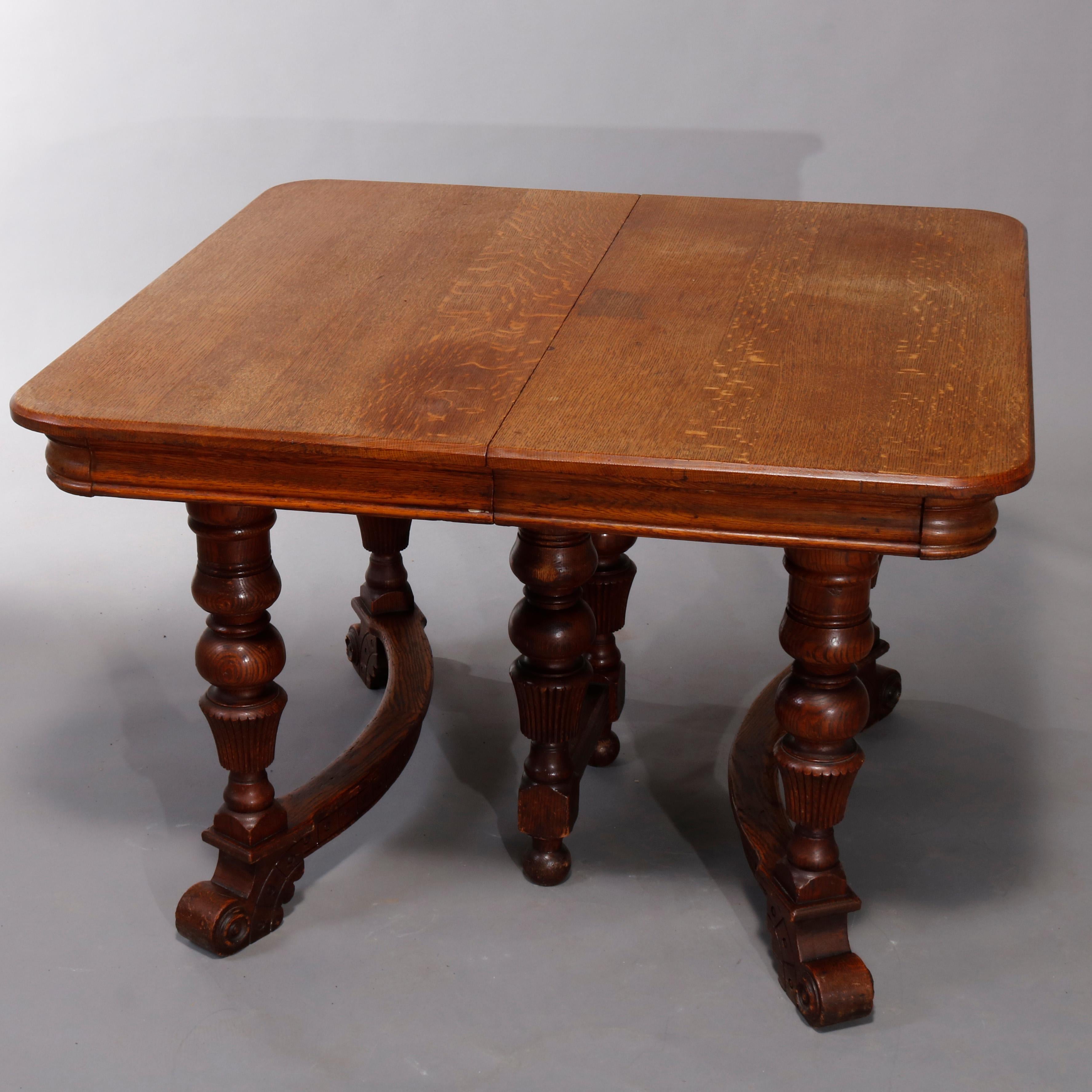 Antique Victorian Carved Oak Extension Dining Table, Four Leaves, circa 1900 2