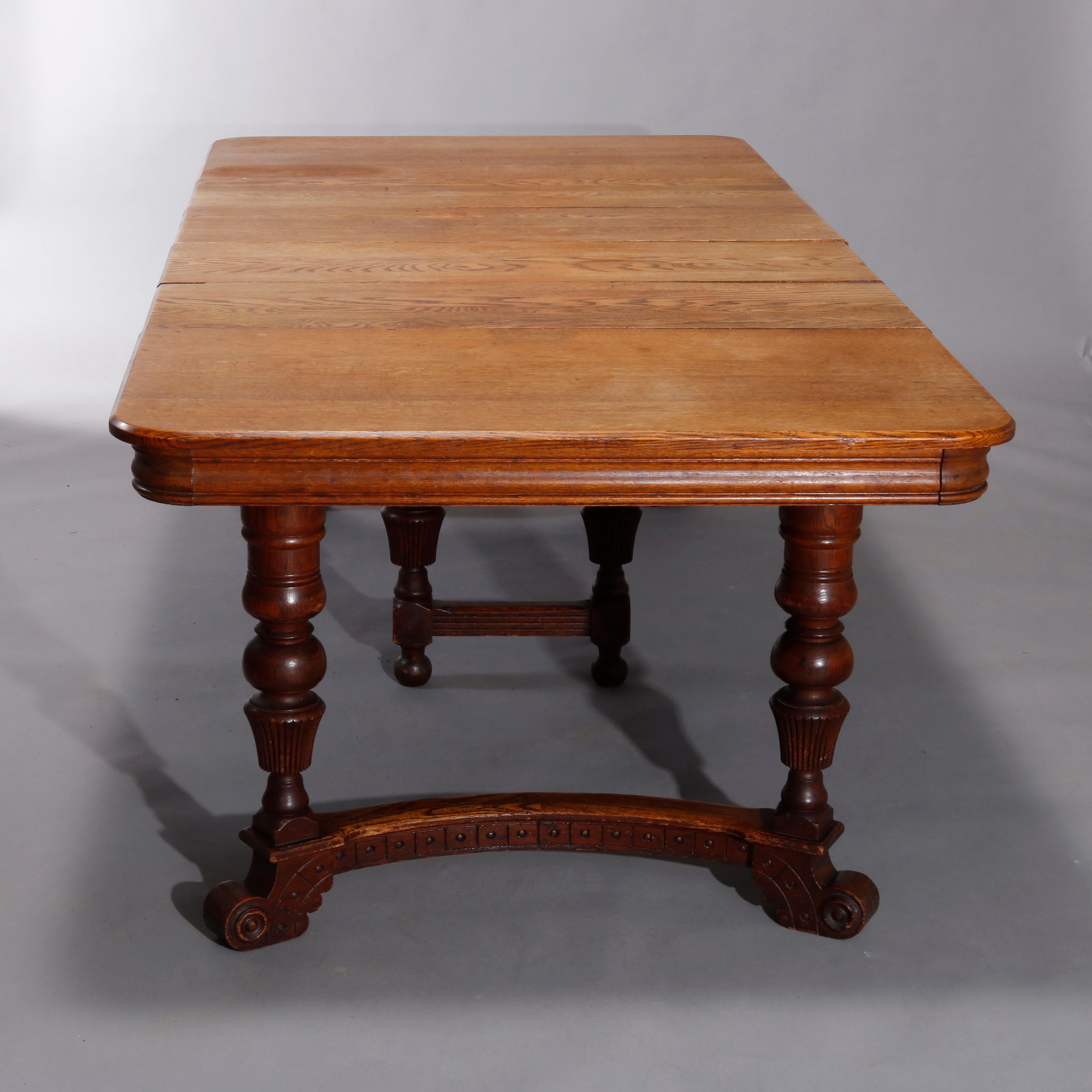 Antique Victorian Carved Oak Extension Dining Table, Four Leaves, circa 1900 3