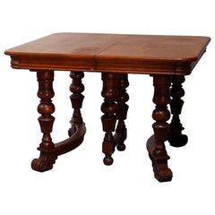 Antique Victorian Carved Oak Extension Dining Table, Four Leaves, circa 1900