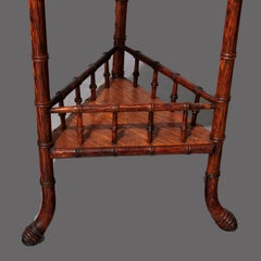 Antique Victorian Carved Oak Faux Bamboo Drop Leaf Side Triangular Table