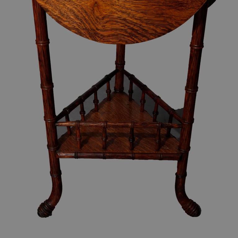 Antique Victorian Carved Oak Faux Bamboo Drop Leaf Side Triangular