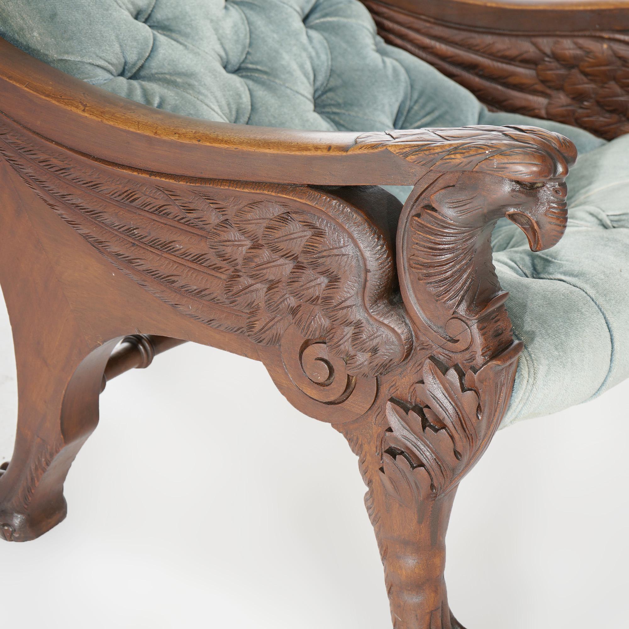 Antique Victorian Carved Mahogany Figural Winged Griffin Lolling Chair, c1900 3
