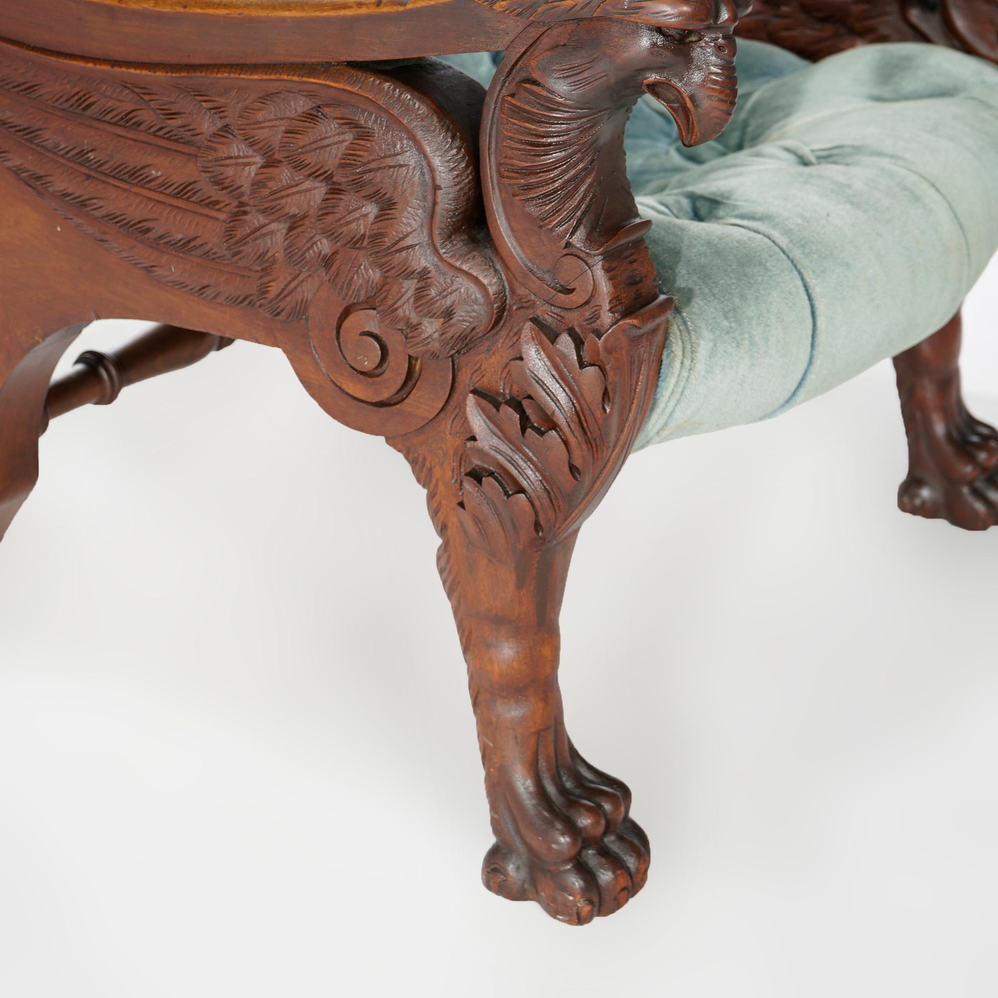 Antique Victorian Carved Mahogany Figural Winged Griffin Lolling Chair, c1900 4