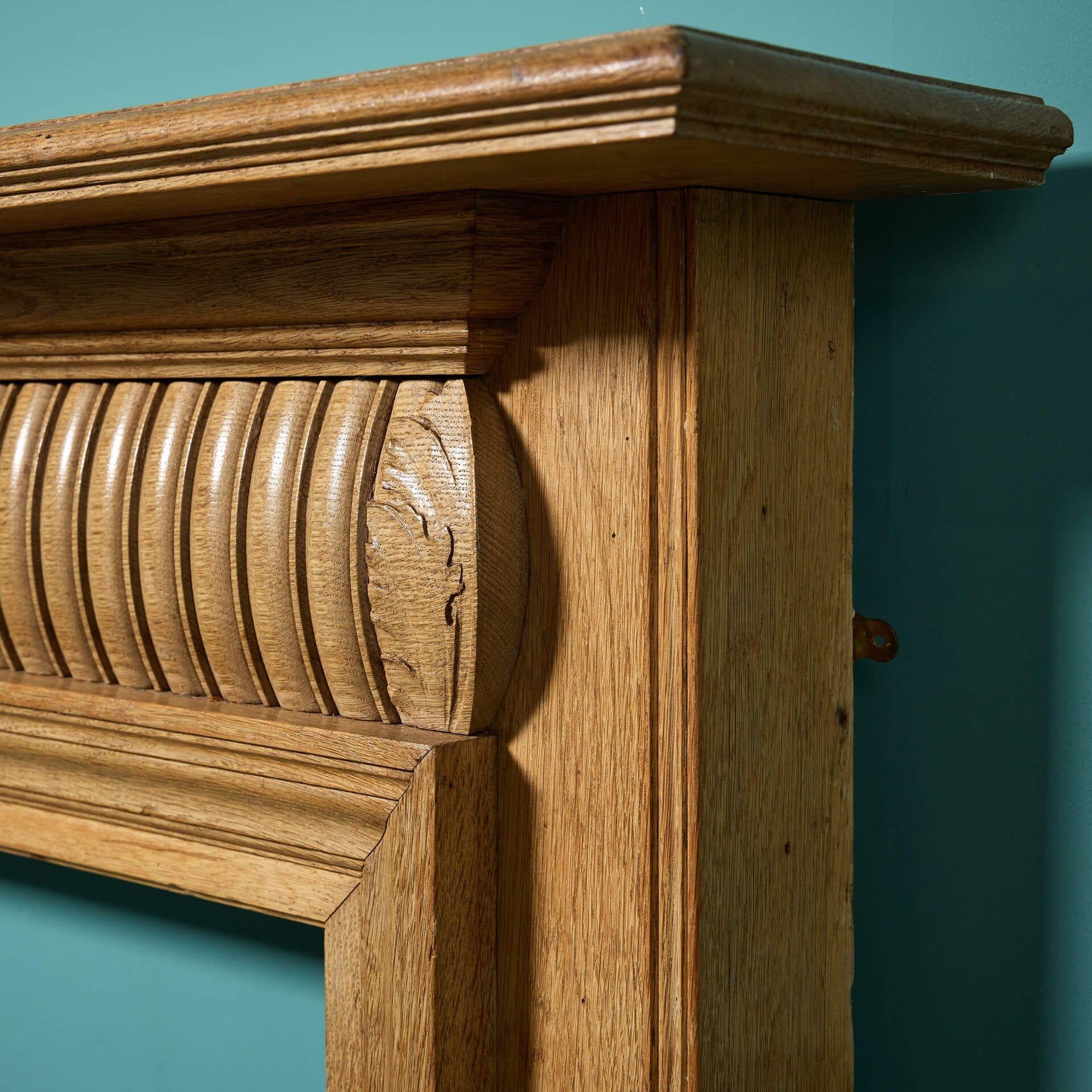English Antique Victorian Carved Oak Fire Surround For Sale