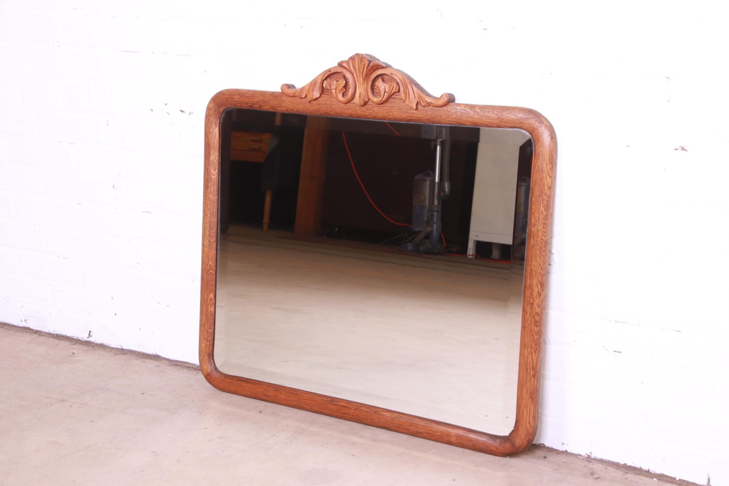 Late Victorian Antique Victorian Carved Oak Framed Wall Mirror