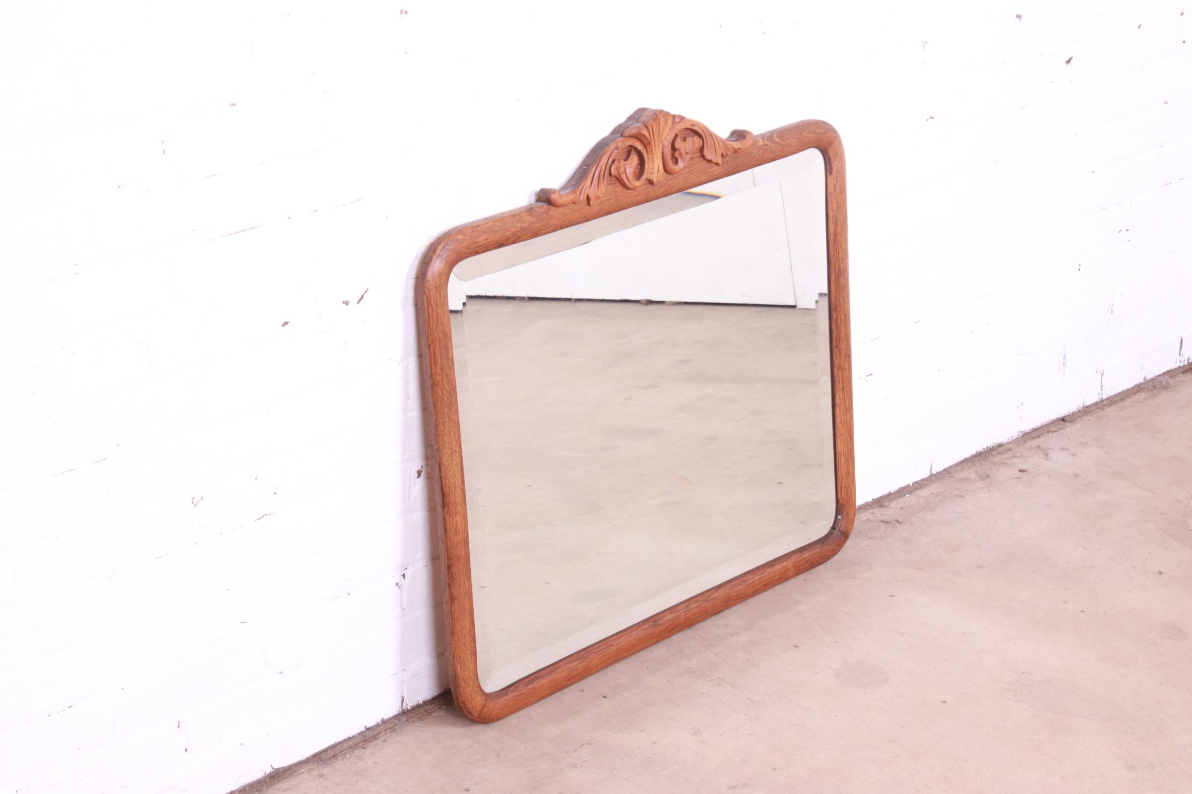 American Antique Victorian Carved Oak Framed Wall Mirror