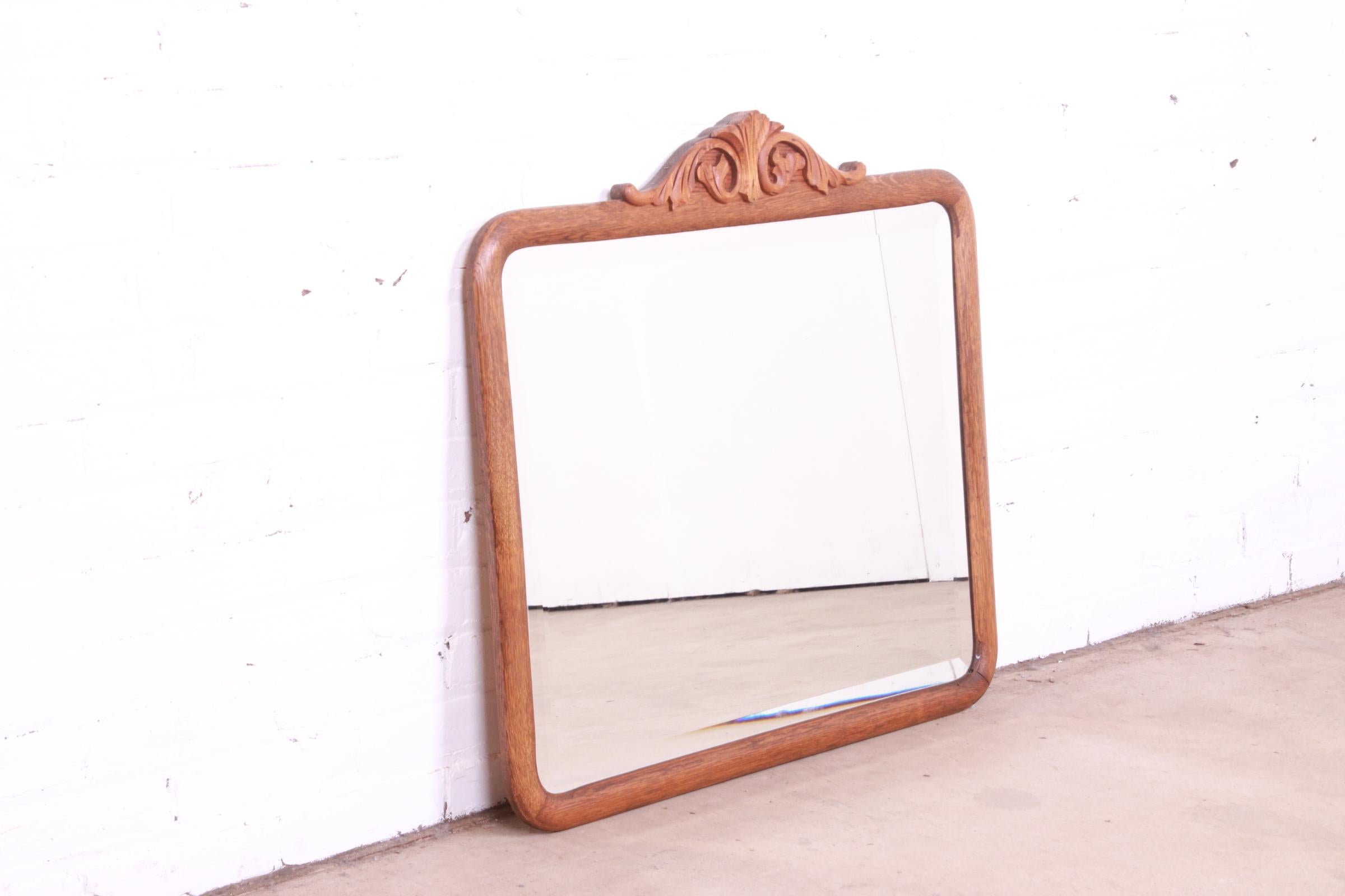 Antique Victorian Carved Oak Framed Wall Mirror In Good Condition In South Bend, IN