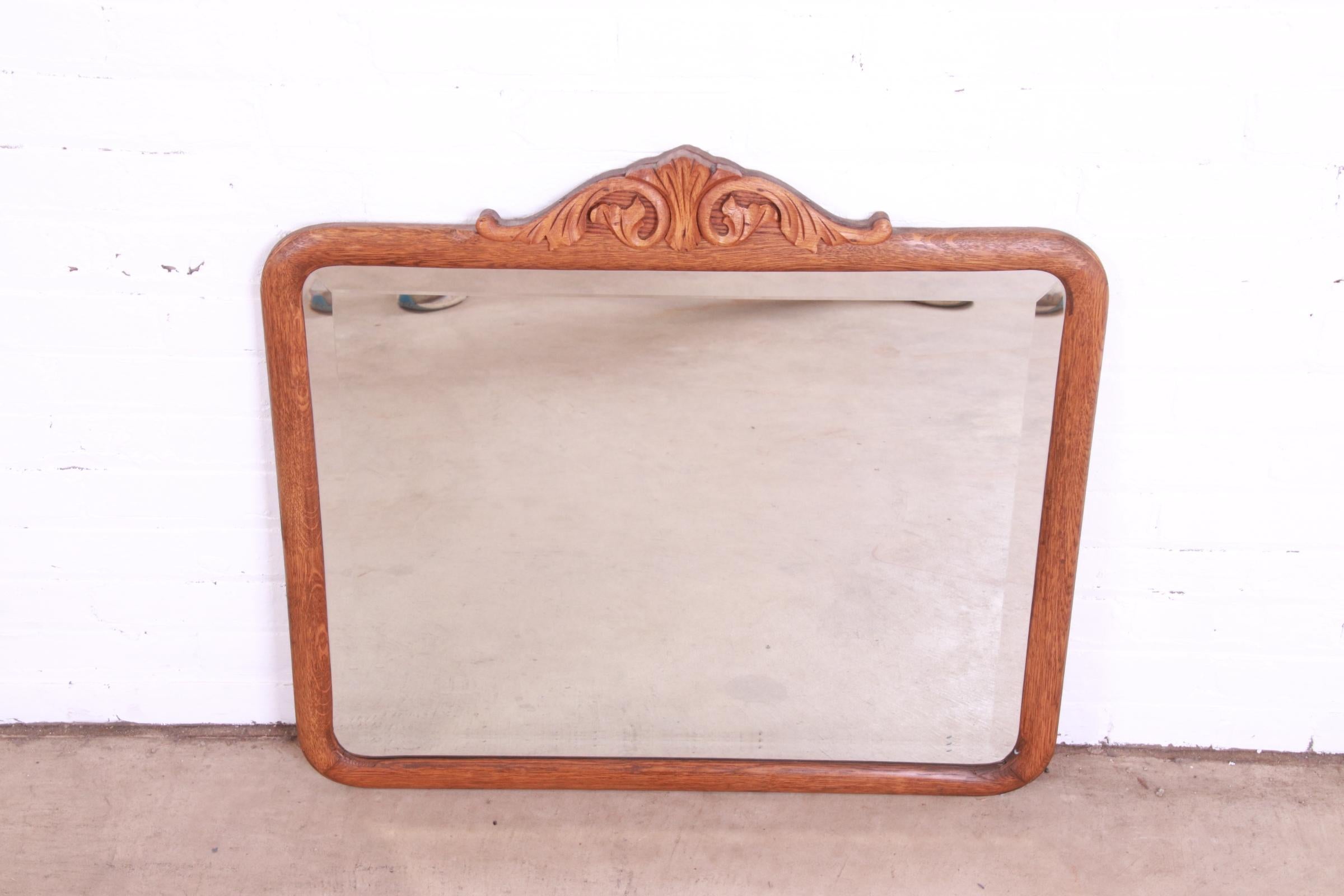 20th Century Antique Victorian Carved Oak Framed Wall Mirror