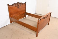 Antique Victorian Carved Oak Full Size Bed, circa 1890s