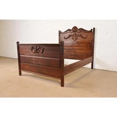 Antique Victorian Carved Oak Full Size Bed, Circa 1890s