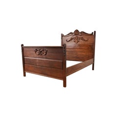 Antique Victorian Carved Oak Full Size Bed, Circa 1890s