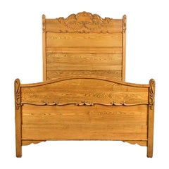 Antique Victorian Carved Oak Full Size Bed, Circa 1890s