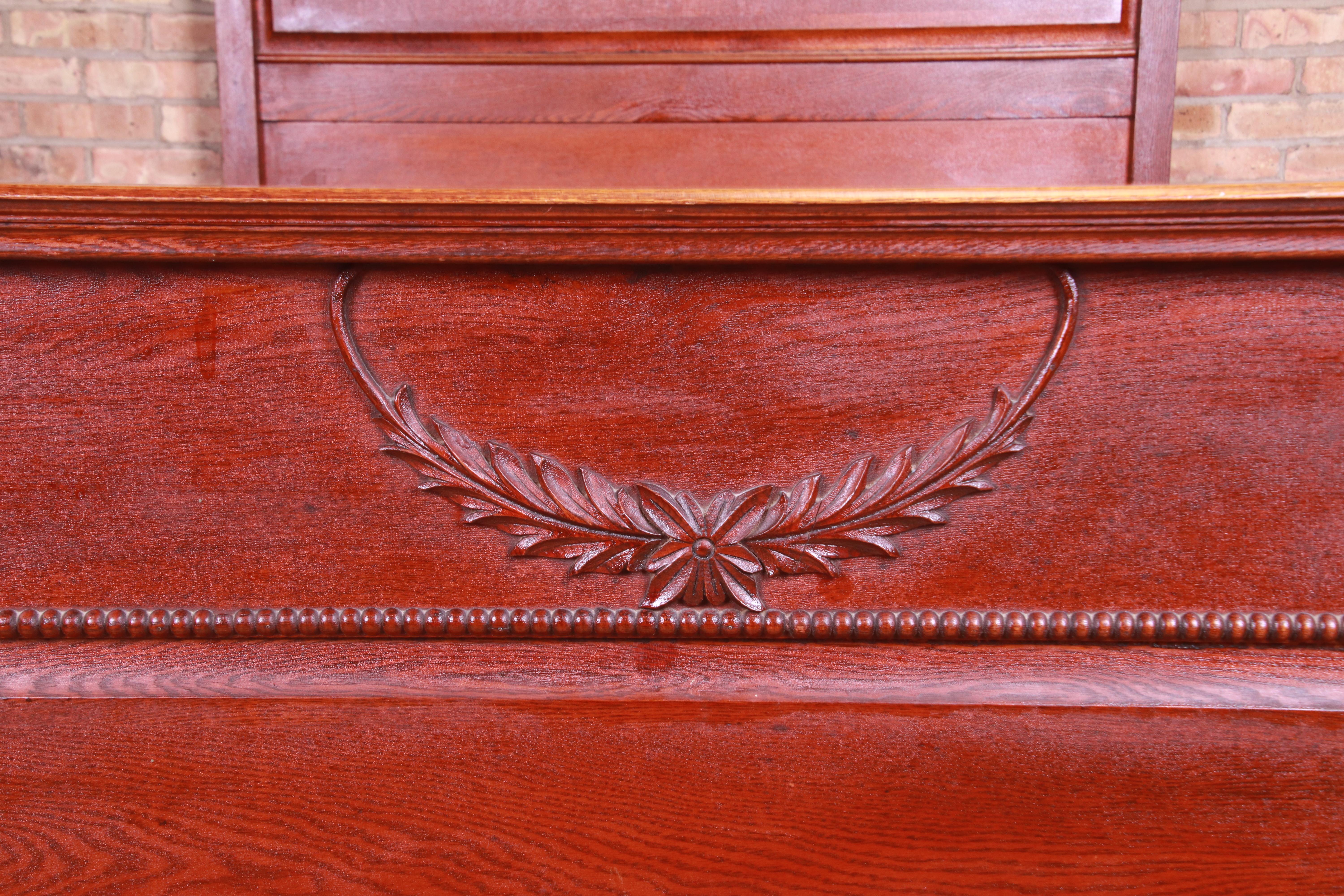 Antique Victorian Carved Oak Full Size Bed, circa 1900 2