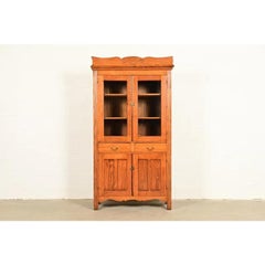 Antique Victorian Carved Oak Glass Front Bookcase or Dining Cabinet, Circa 1900