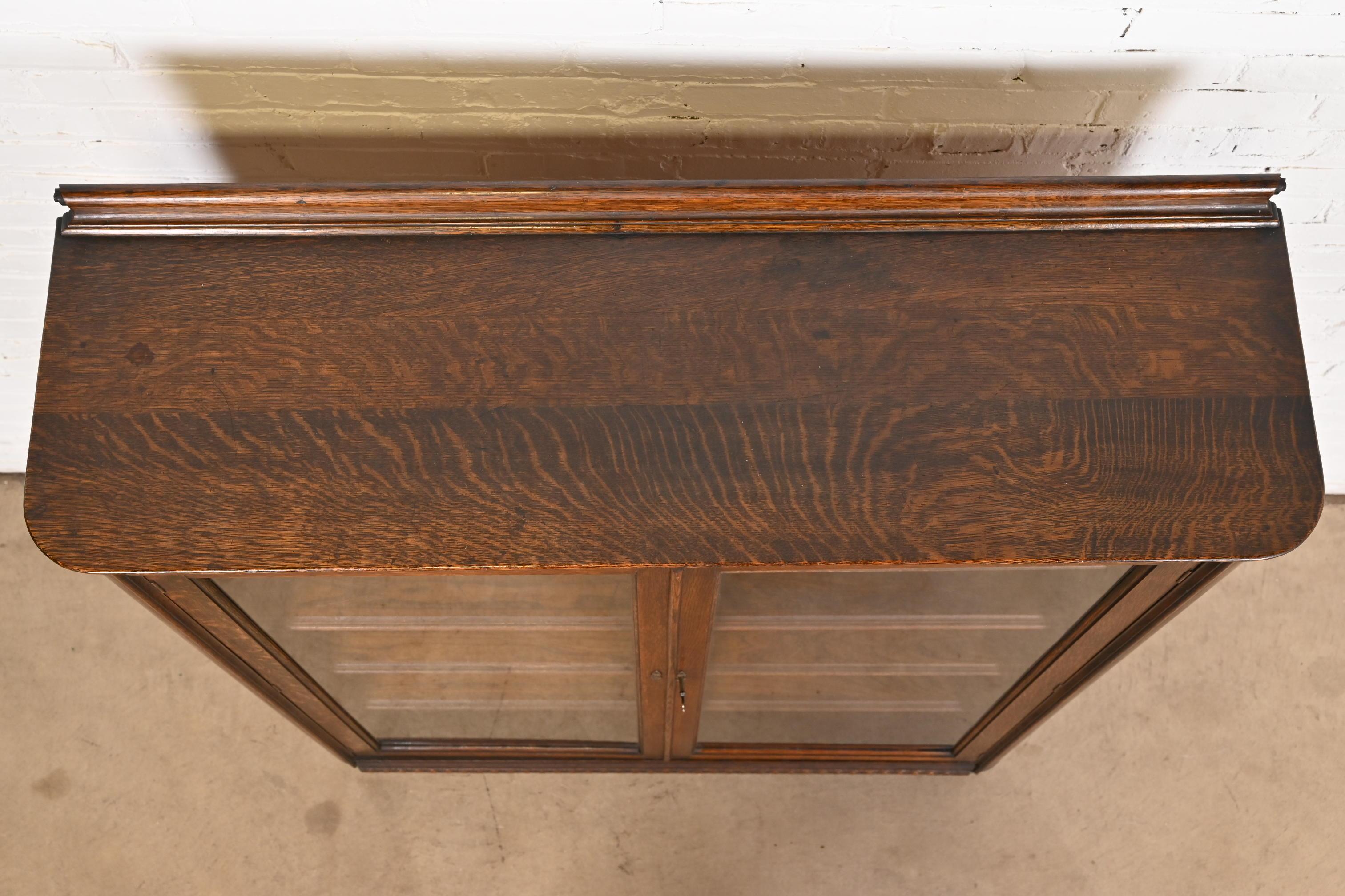 Antique Victorian Carved Oak Glass Front Double Bookcase, Circa 1900 4