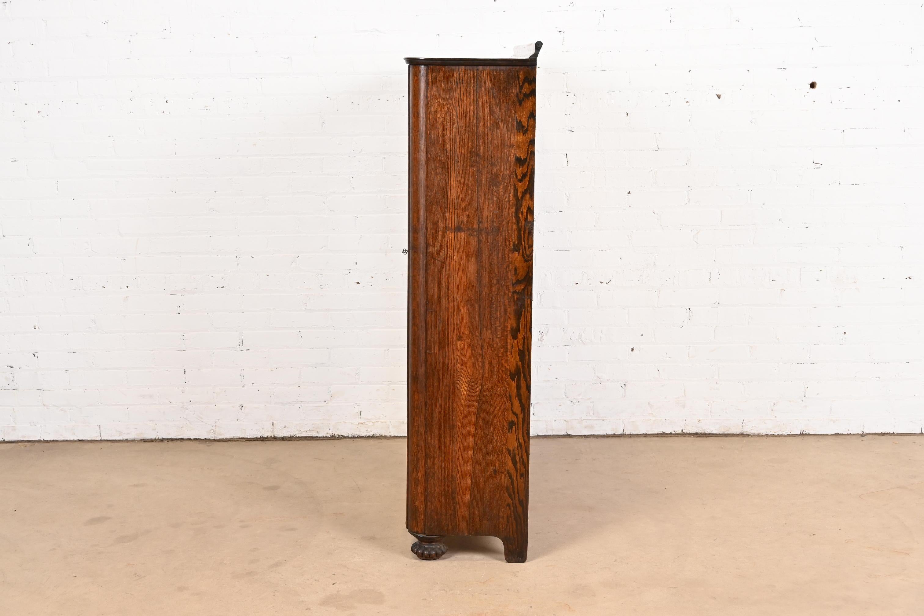 Antique Victorian Carved Oak Glass Front Double Bookcase, Circa 1900 5