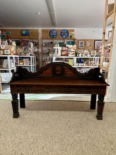 Antique Victorian Carved Oak Hall Bench Intricate Floral Design