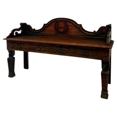 Antique Victorian Carved Oak Hall Bench Intricate Floral Design