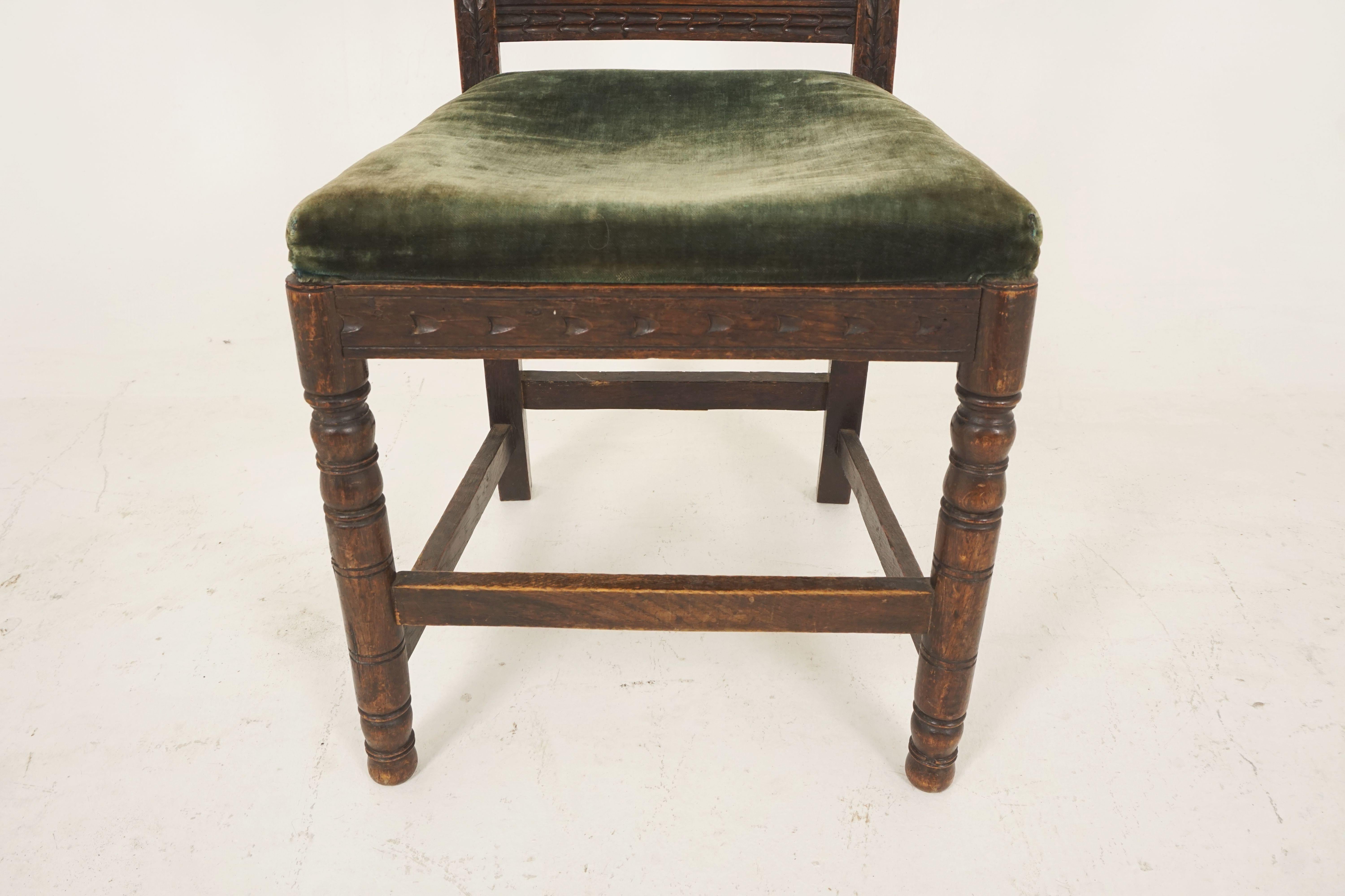 Late 19th Century Antique Victorian Carved Oak Hall Chair Desk Chair, Scotland 1890, B2486