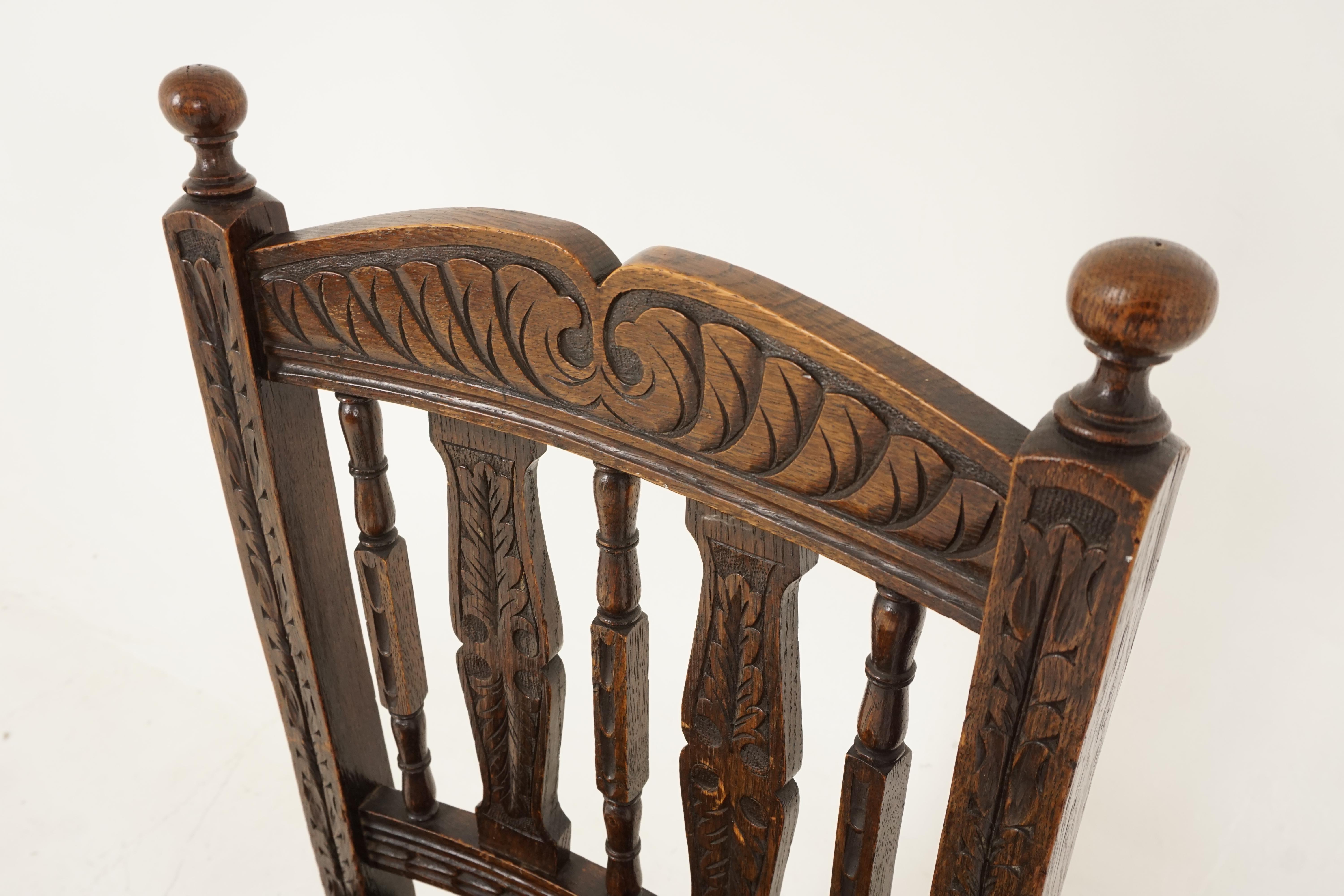Antique Victorian Carved Oak Hall Chair Desk Chair, Scotland 1890, B2486 1