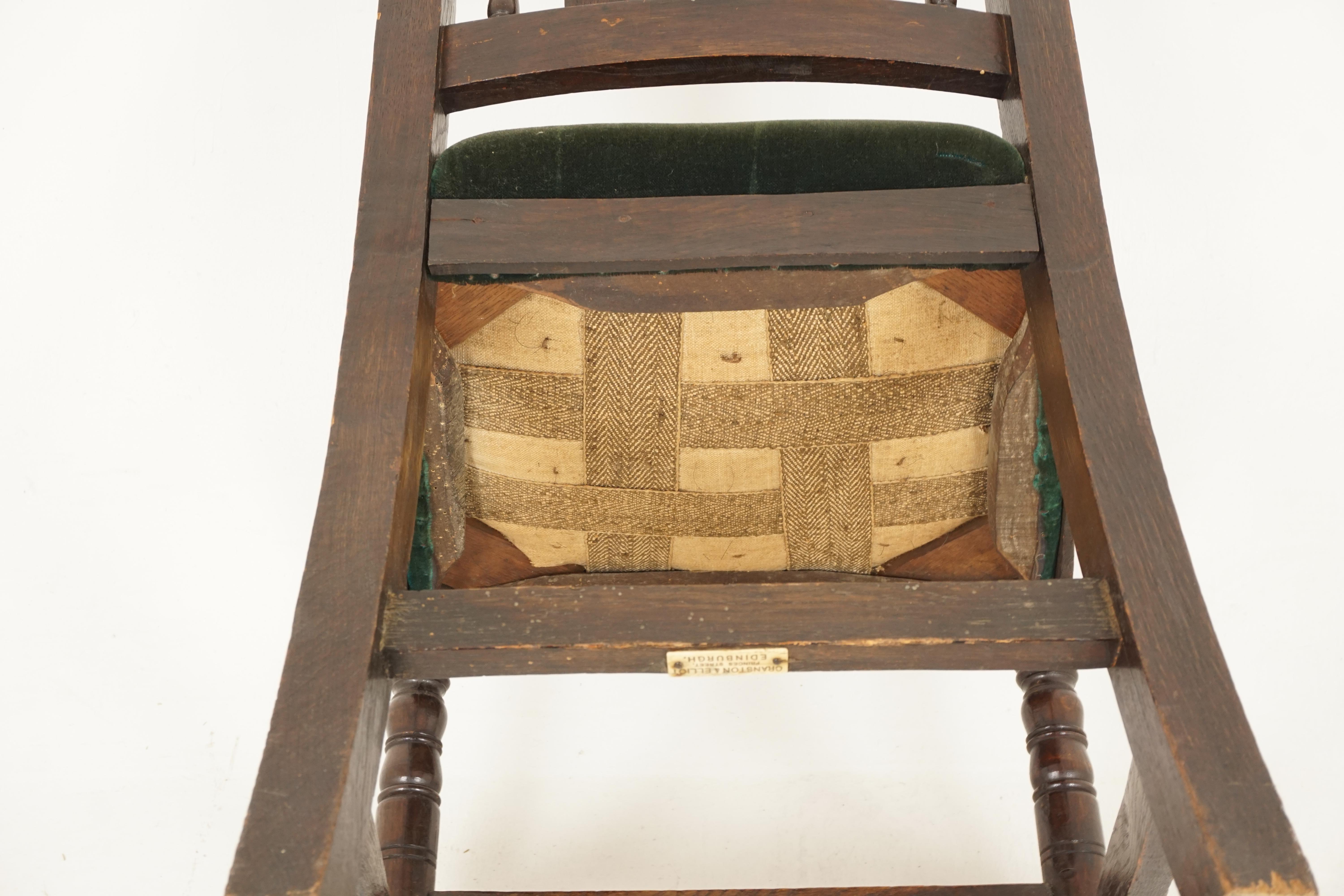 Antique Victorian Carved Oak Hall Chair Desk Chair, Scotland 1890, B2486 3