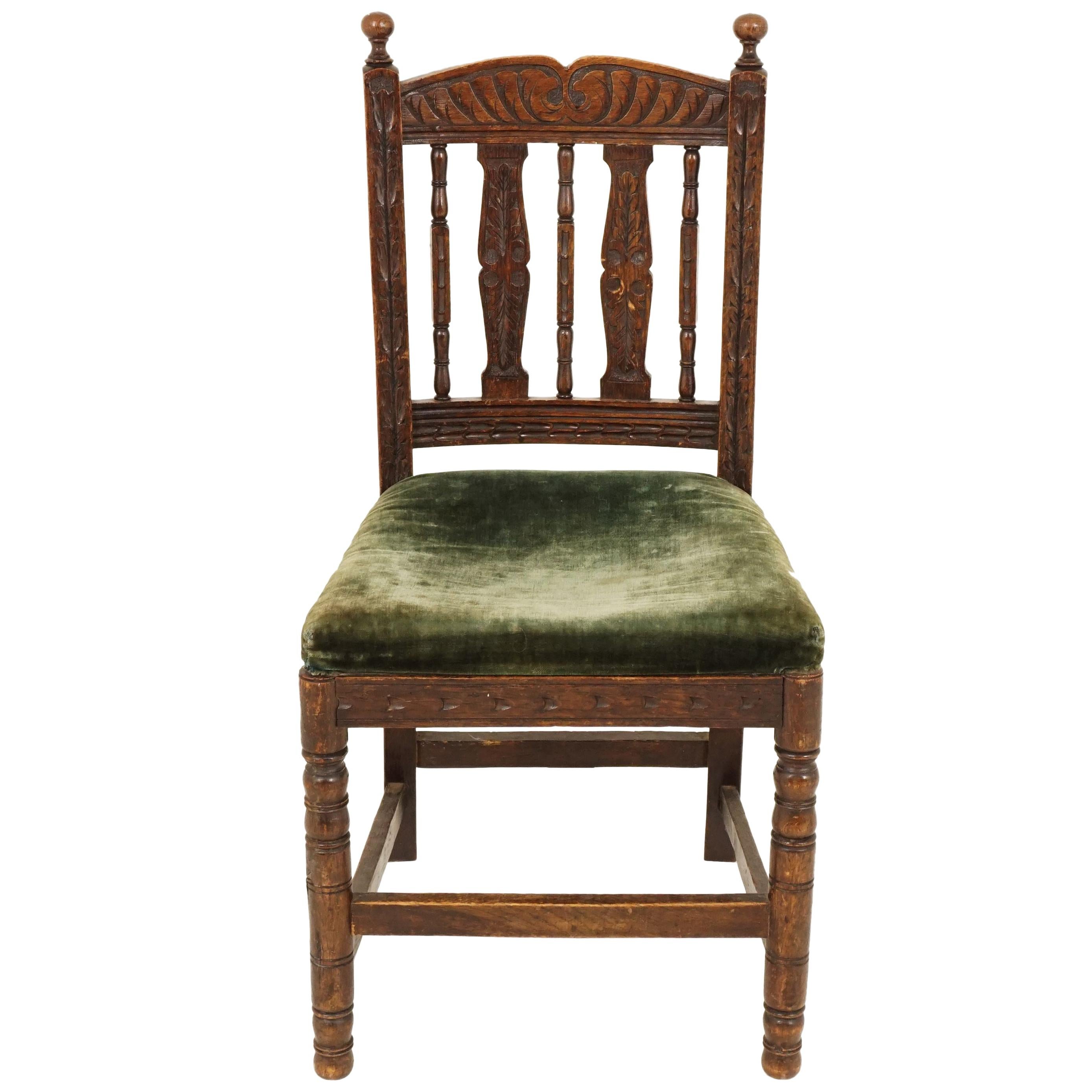 Antique Victorian Carved Oak Hall Chair Desk Chair, Scotland 1890, B2486