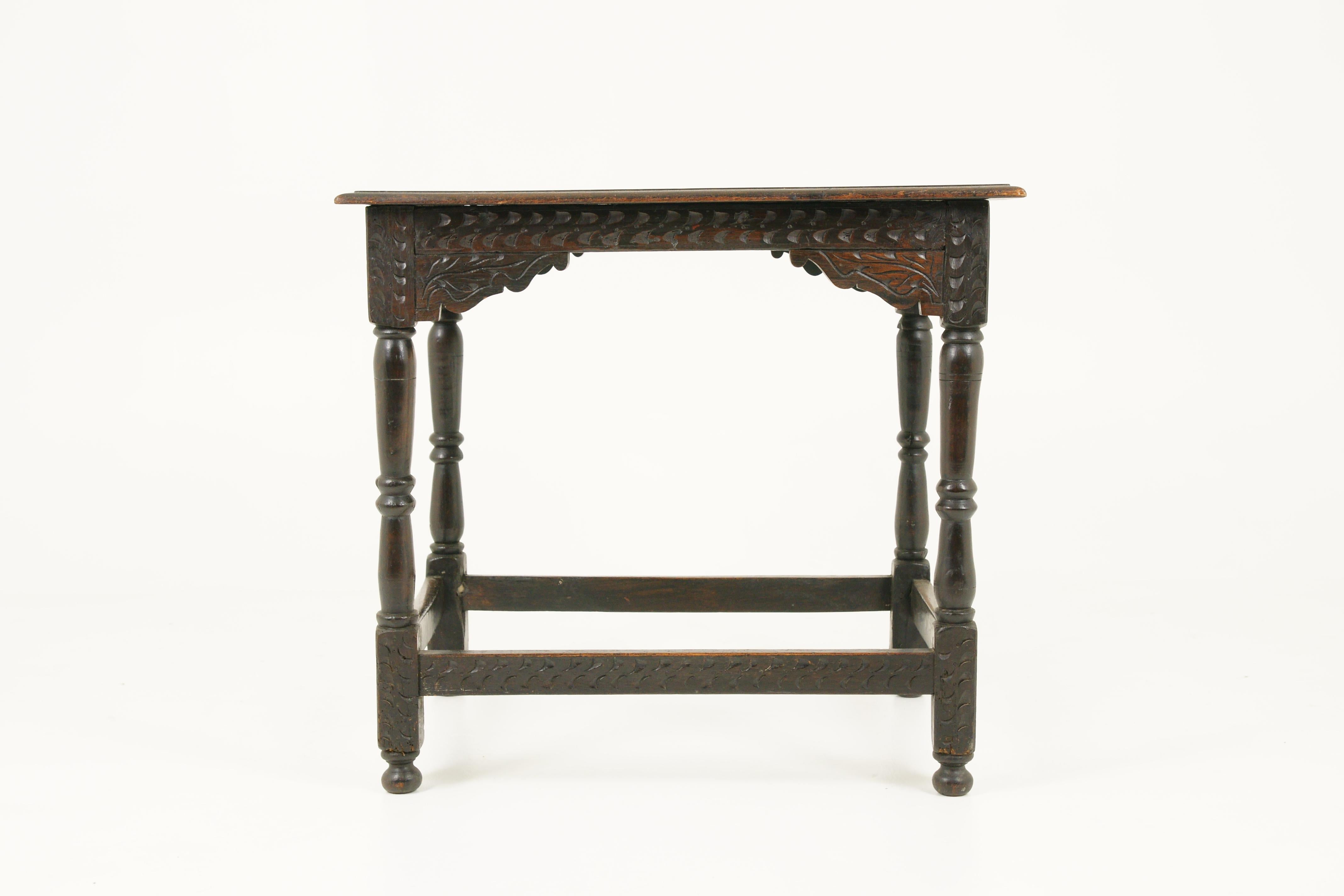 Antique Victorian carved oak hall table, Scotland 1890, antique furniture
Scotland, original finish
Carved rectangular top
Carved frieze below
Standing on turned legs
Connected by thick carved stretchers below
Table is in great condition
Nice