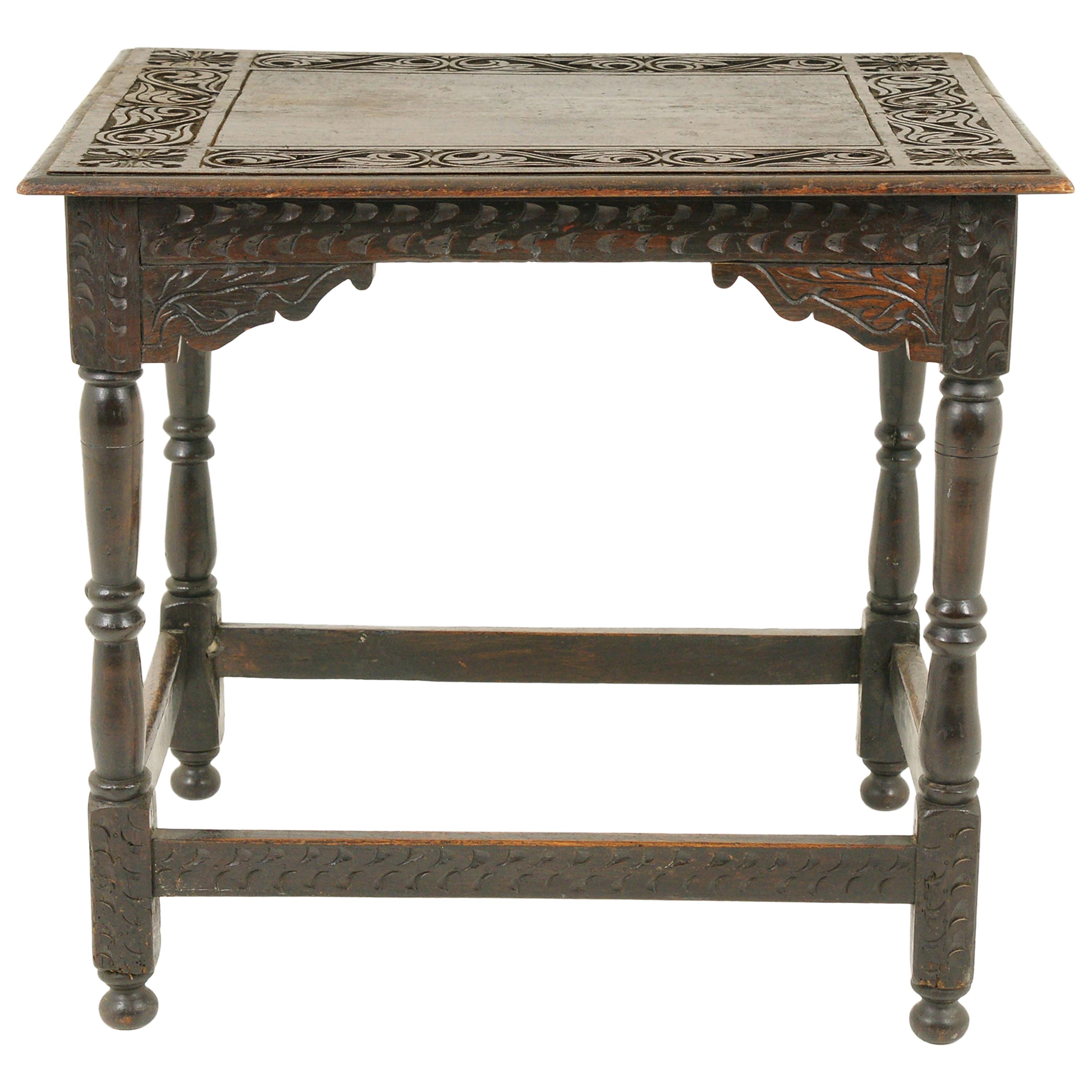 Antique Victorian Carved Oak Hall Table, Scotland 1890, Antique Furniture B1753