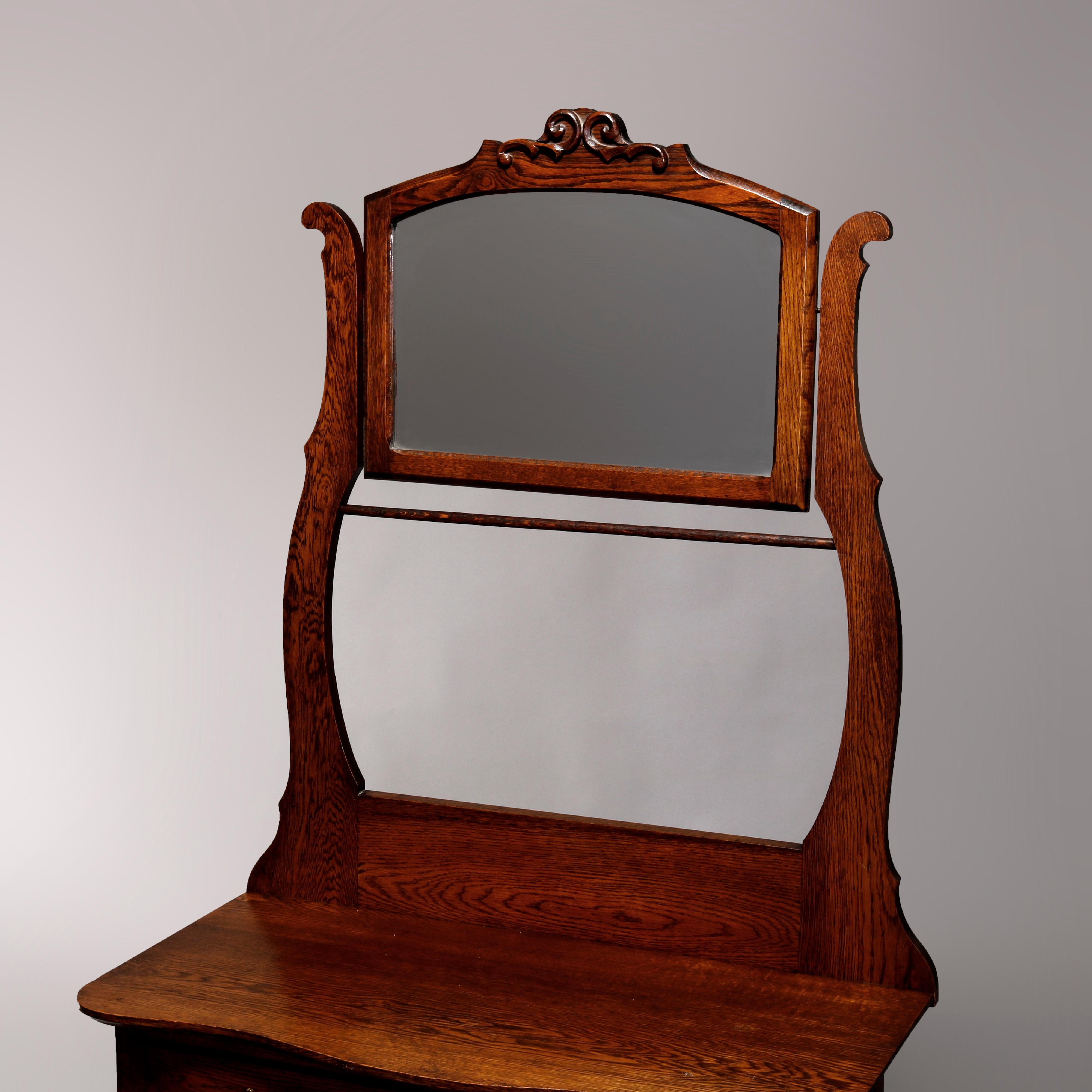American Antique Victorian Carved Oak Hotel Commode with Bar & Mirror, Muncy Mfg