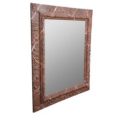 Antique Mirror vittoriano in legno di Oak intagliato e dipinto su marmo da appendere al muro