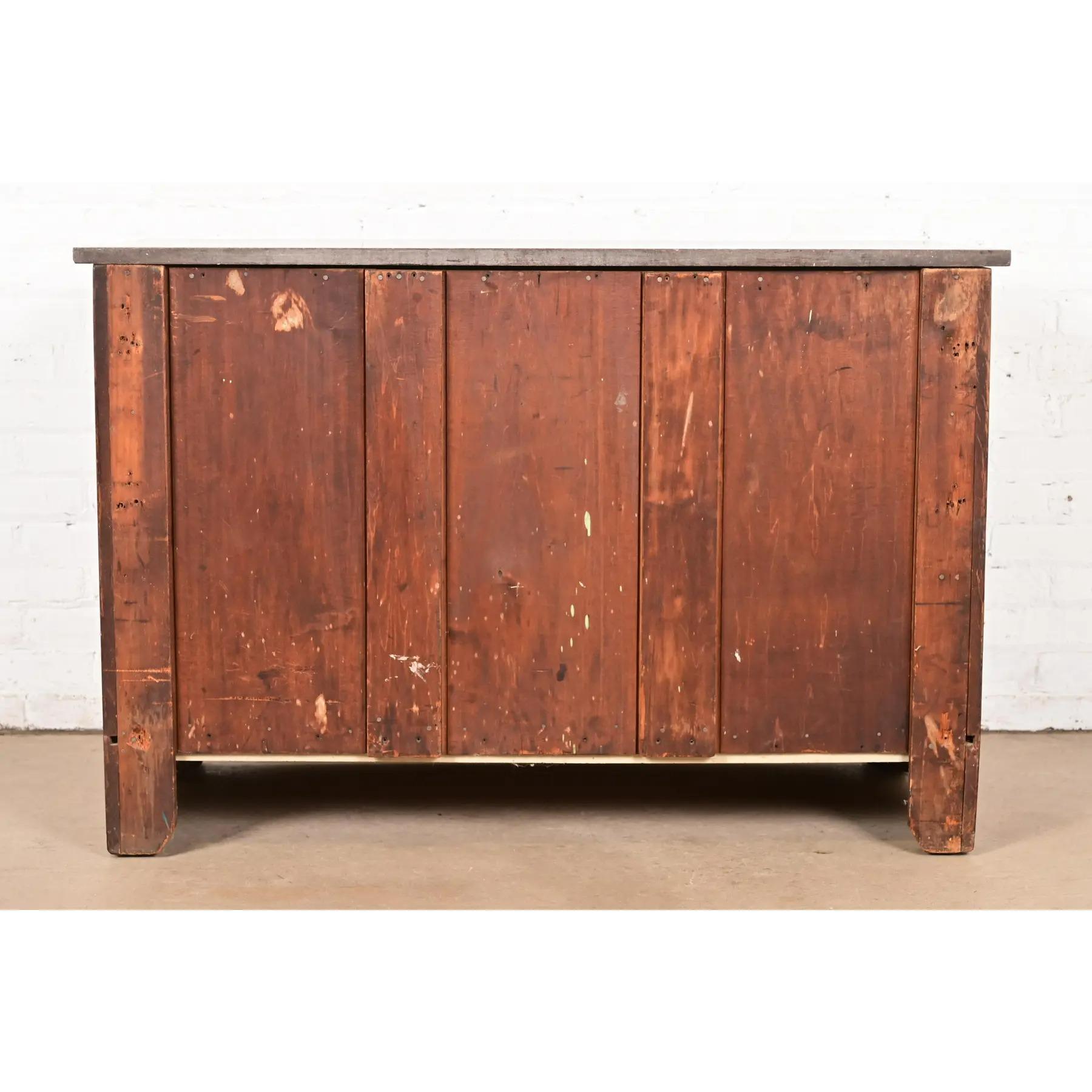 Antique Victorian Carved Oak Marble Top Sideboard Buffet or Bar Cabinet For Sale 5