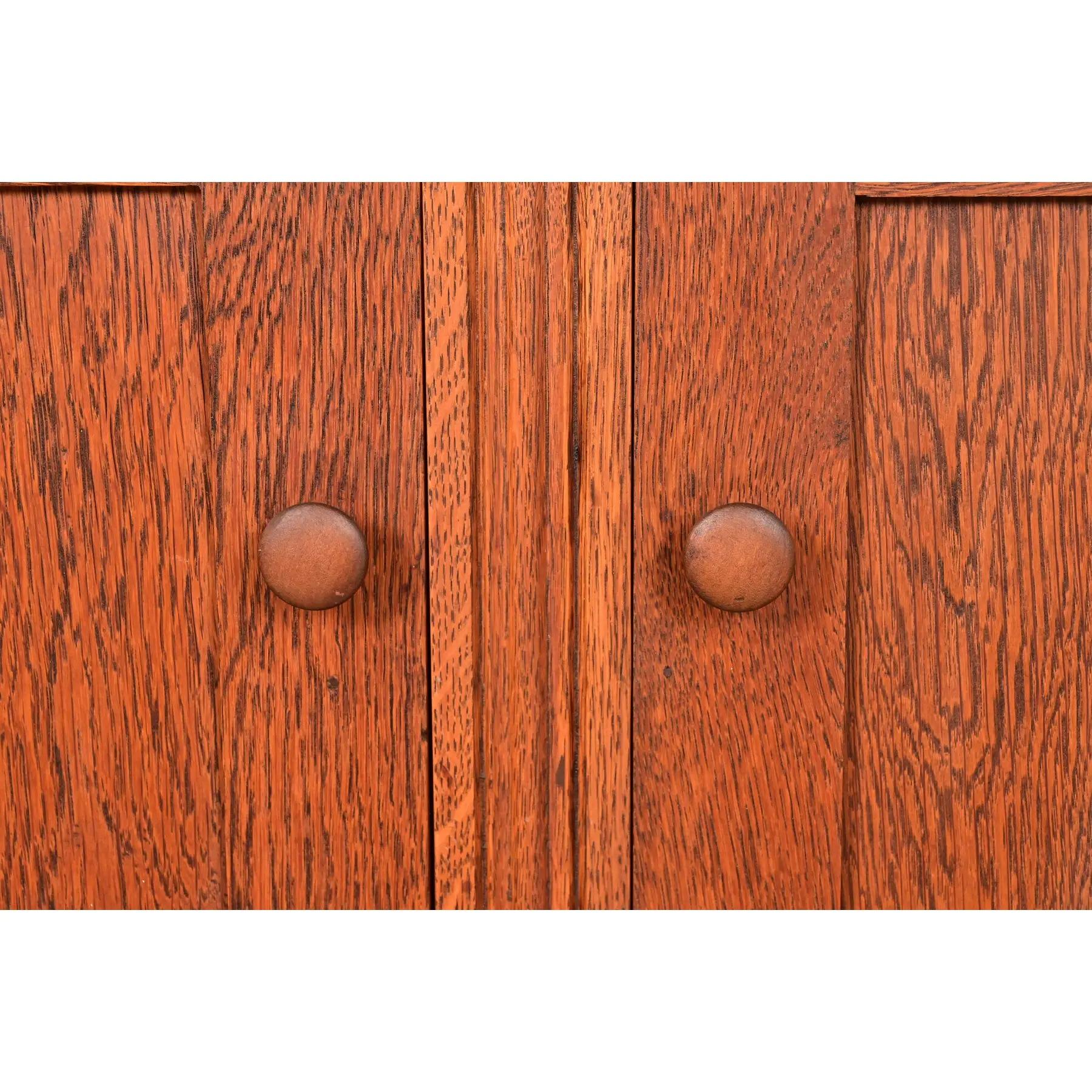Antique Victorian Carved Oak Marble Top Sideboard Buffet or Bar Cabinet For Sale 2