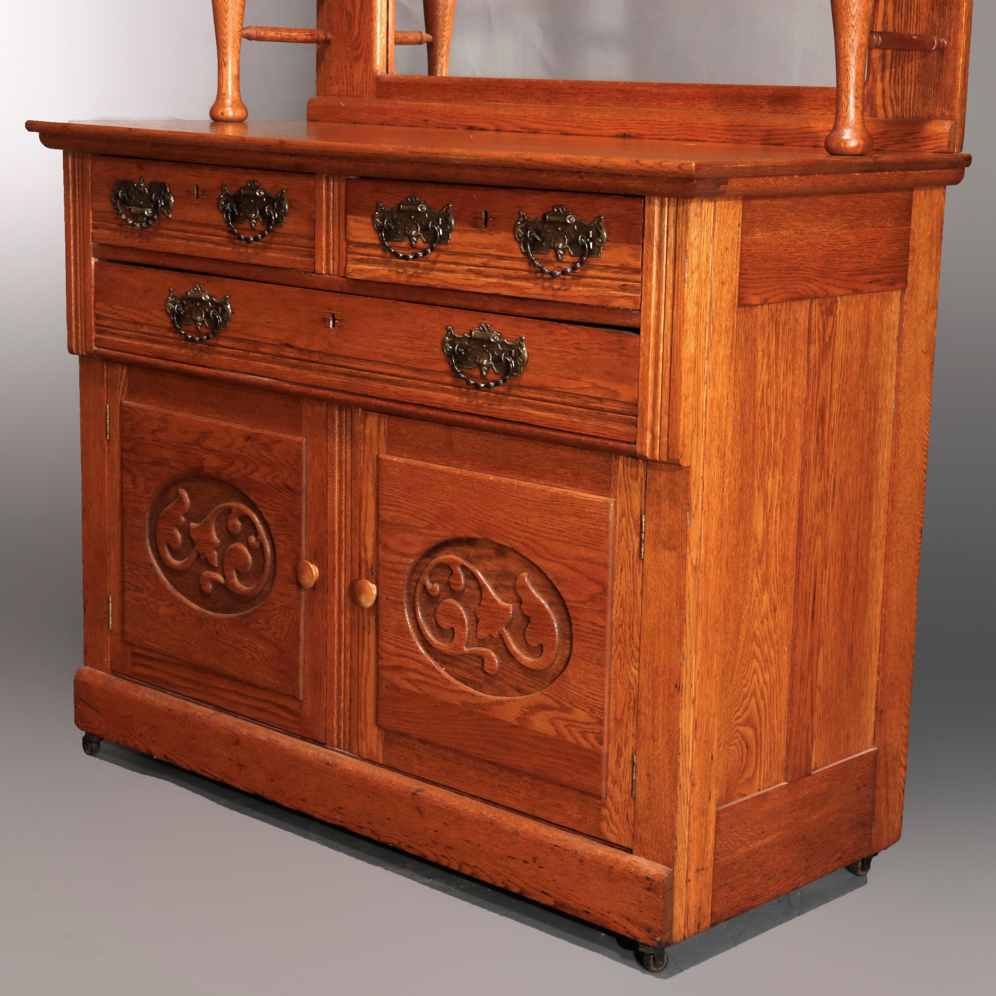 Antique Victorian Carved Oak Mirrored Sideboard, circa 1890 6